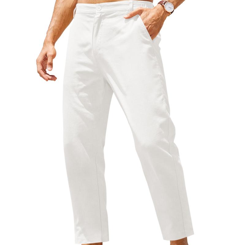 Men’s Lightweight Cotton Linen Elastic Waist Pants (Slim Fit with Pockets)