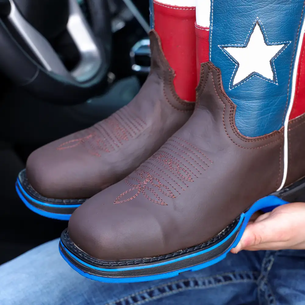 Chocolate Brown TEXAS Flag Leather Work Boots - Composite Toe