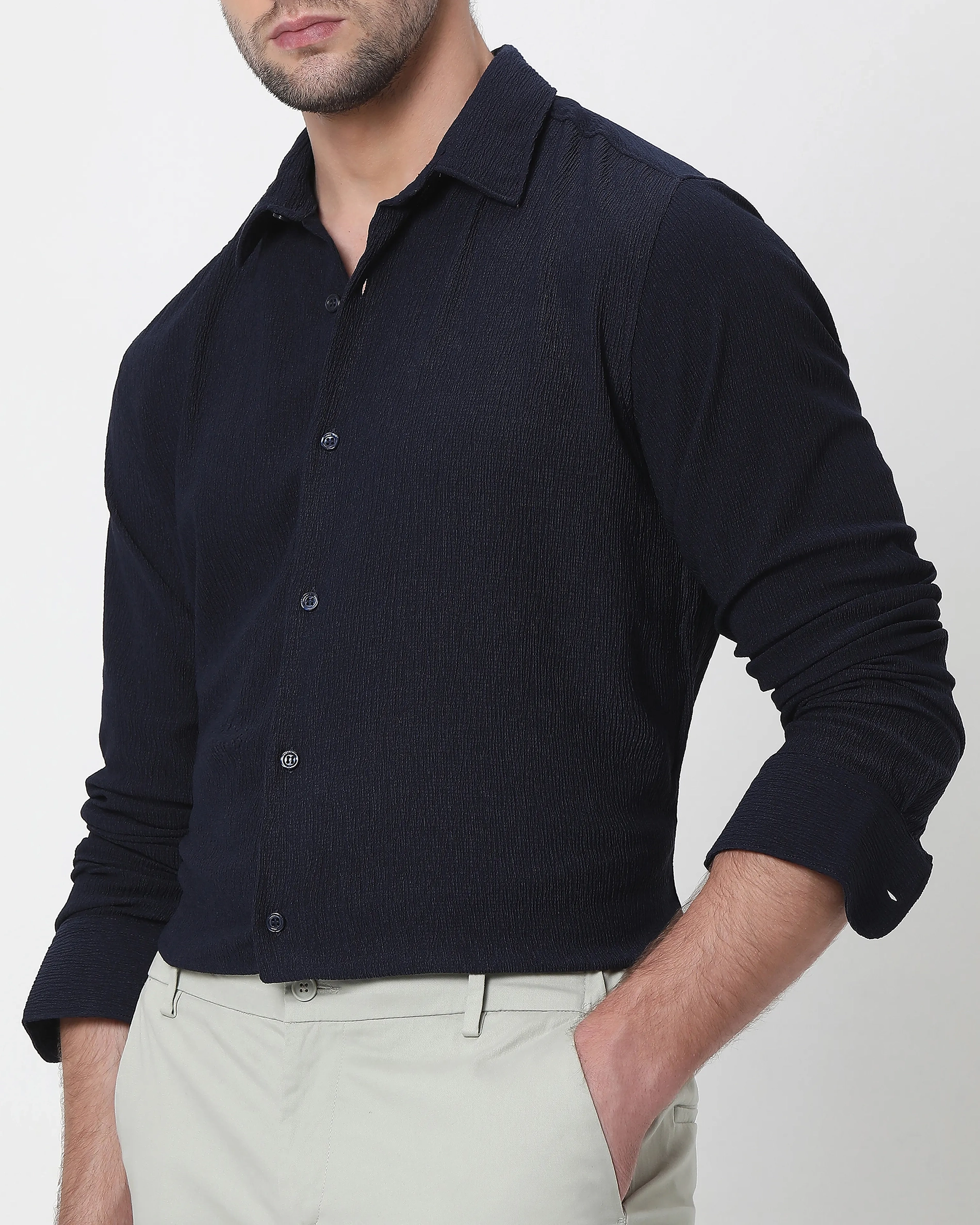 Simple And Comfortable Slim-Fit Breathable Navy Shirt