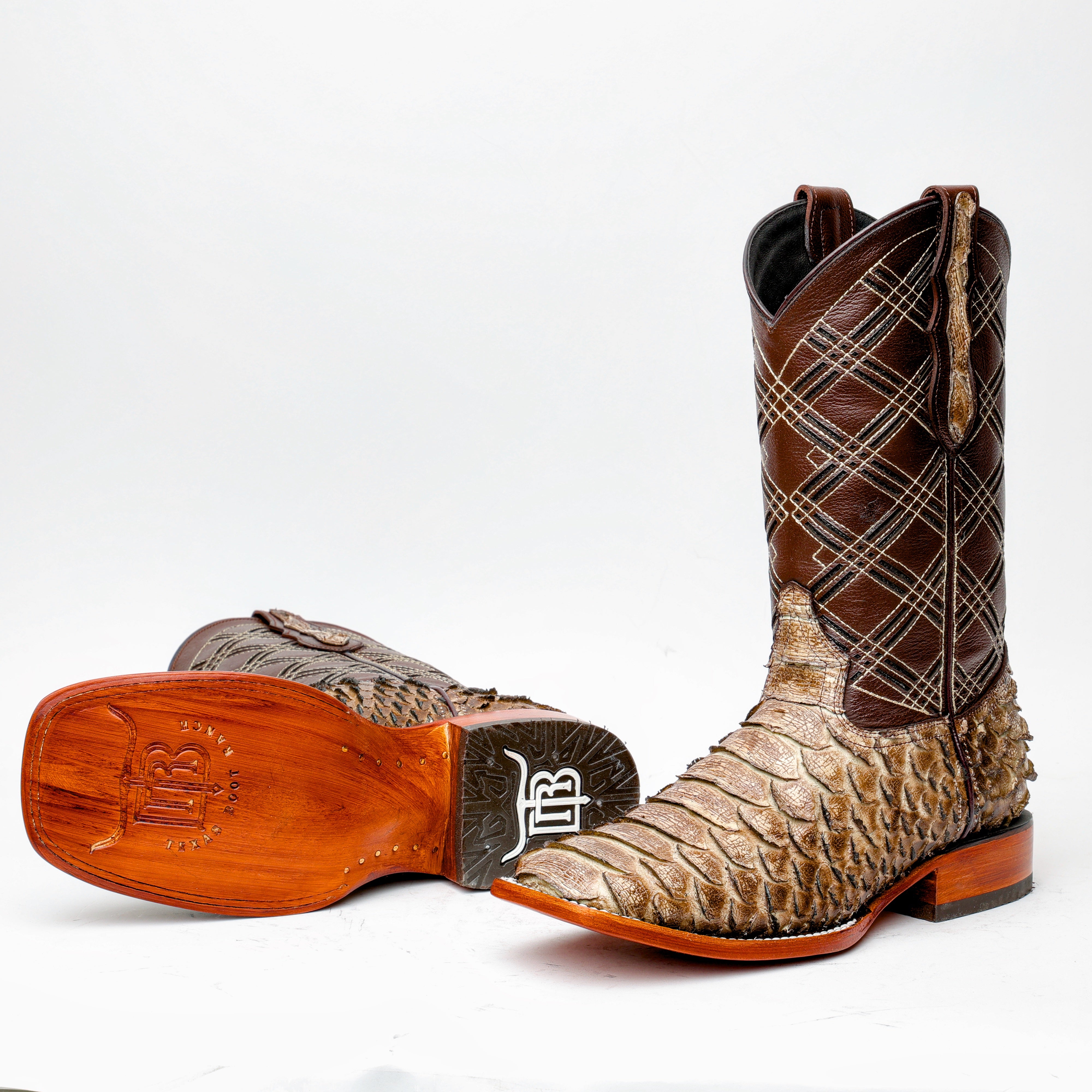 Rustic Desert Jumbo Python Leather Boots - Square Toe