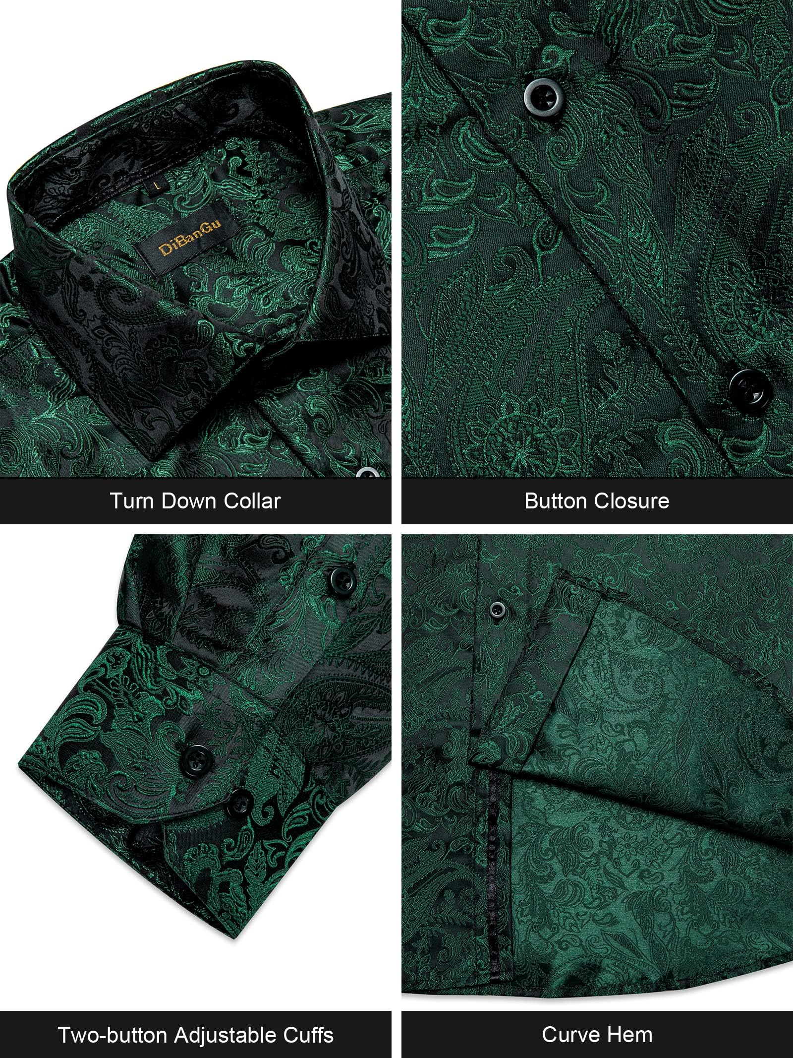 Men's Paisley Dress Shirt Long Sleeve Wrinkle Free Button Down Cowboy Shirts - Emerald Green&paisley