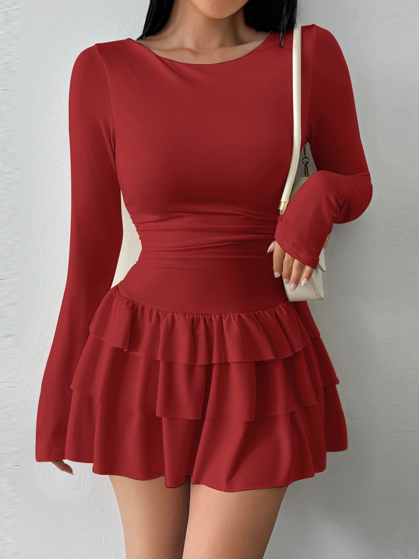 Ruffle Hem Long Sleeve Mini Dress