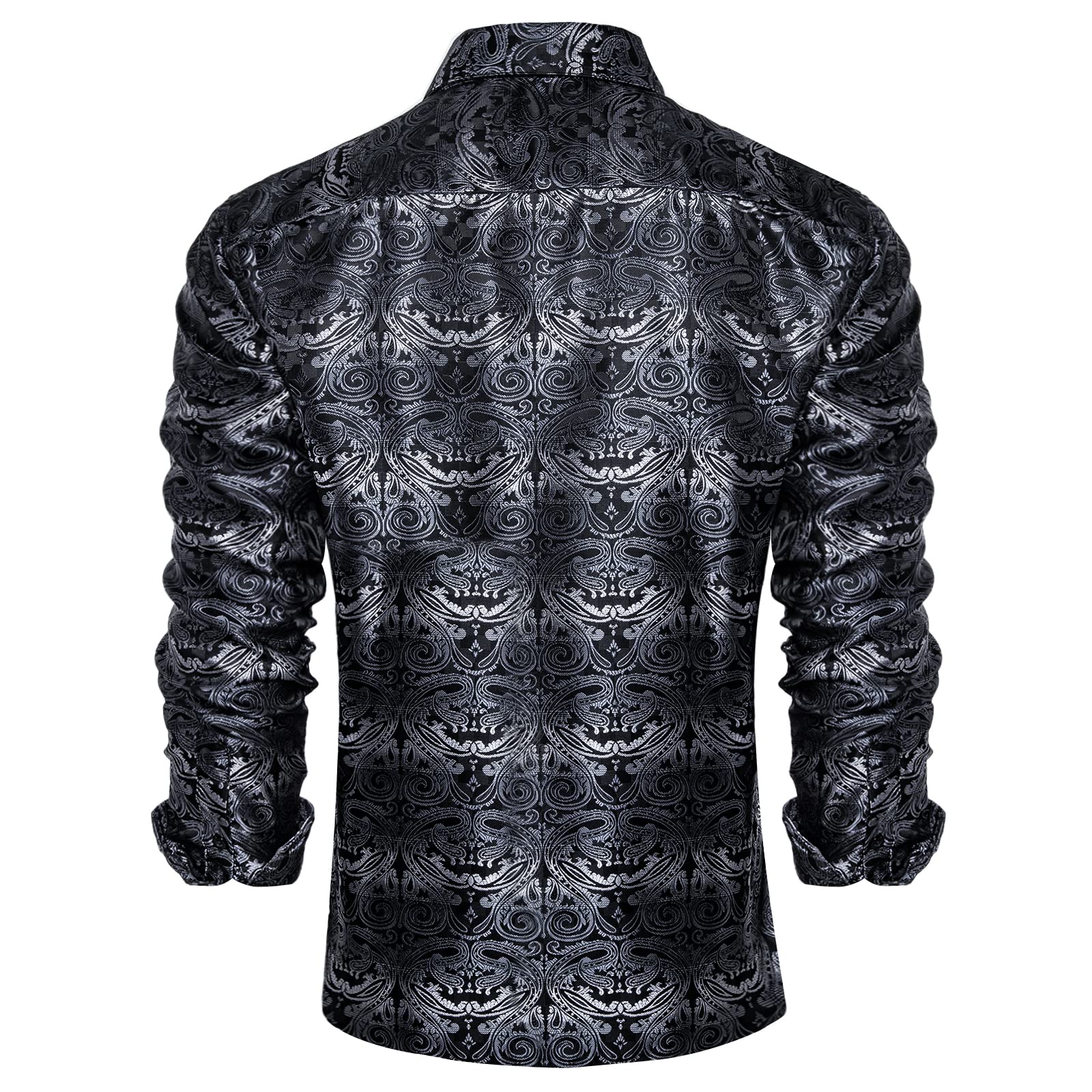 Men's Paisley Dress Shirt Long Sleeve Wrinkle Free Button Down Cowboy Shirts - Black&silver&paisley
