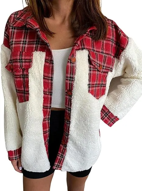 Women's Sherpa Leopard Plaid Shacket