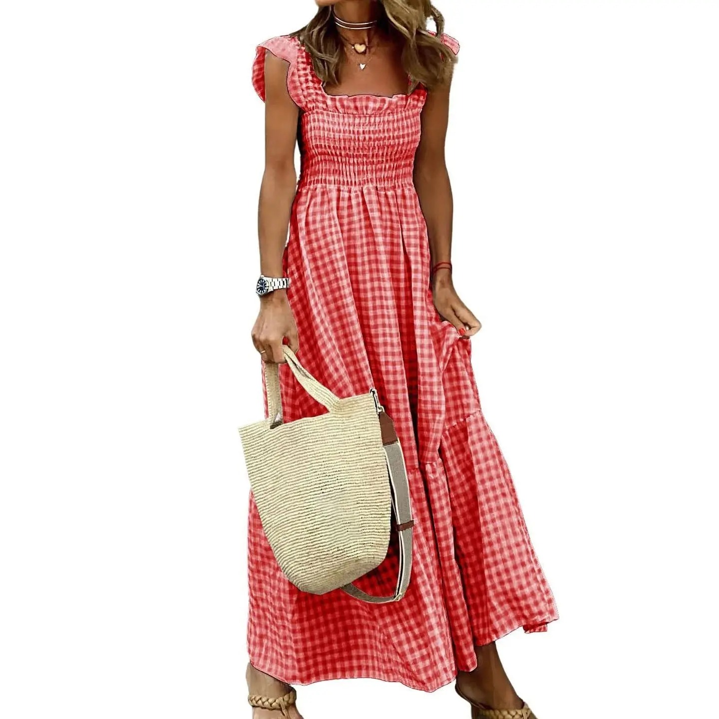 Flowy Plaid Smocked Sundress
