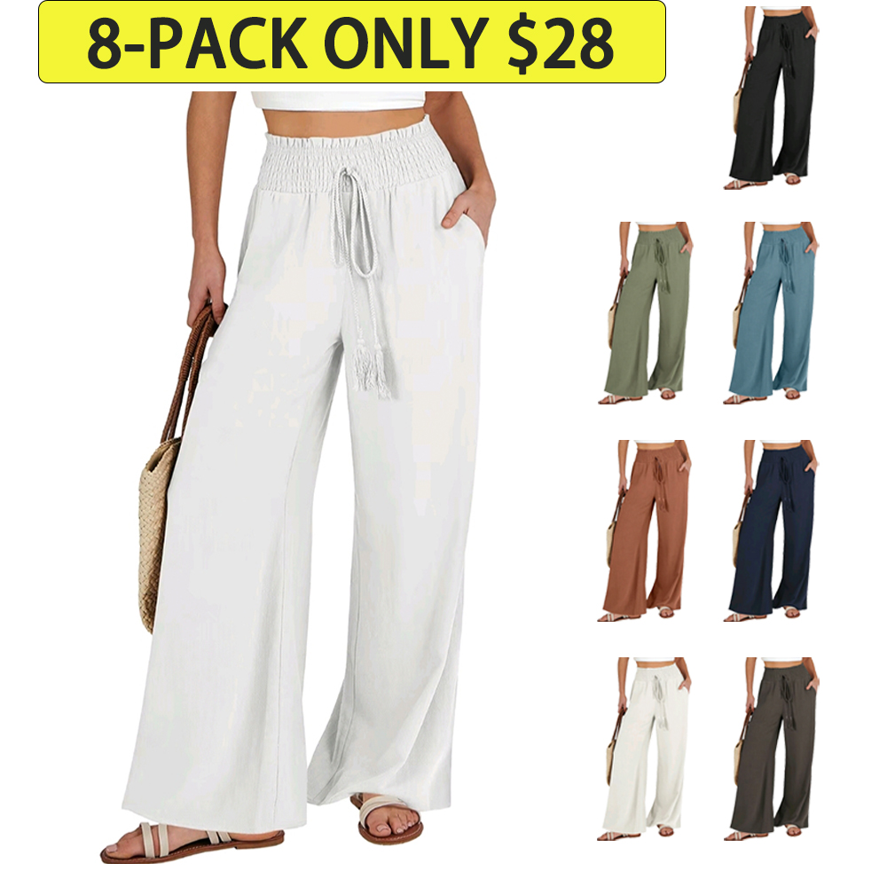 ANRABESS Women Linen Palazzo Pants SummerCasual Loose High Waist Wide Leg Long LoungePant Trousers with Pocket