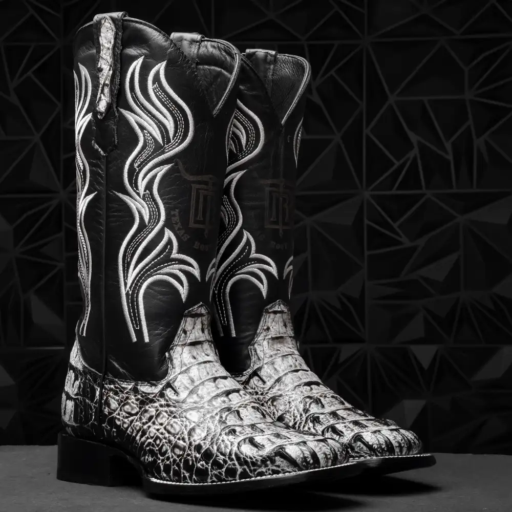 Eclipse Caiman Neck Leather Boots - Square Toe