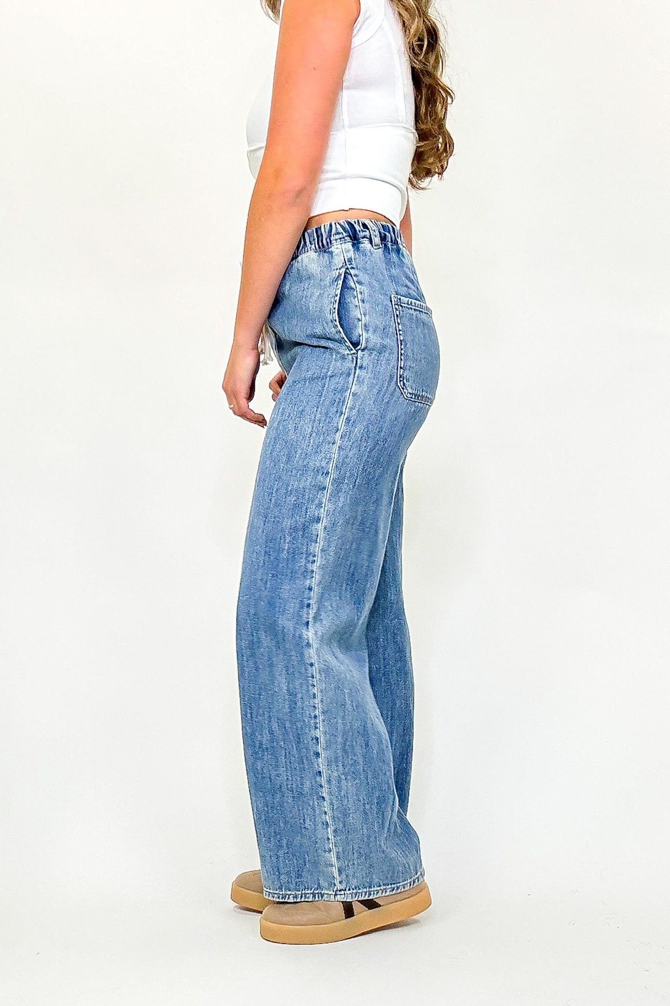 Luxe Leisure Drawstring Elastic Waist Denim Pants