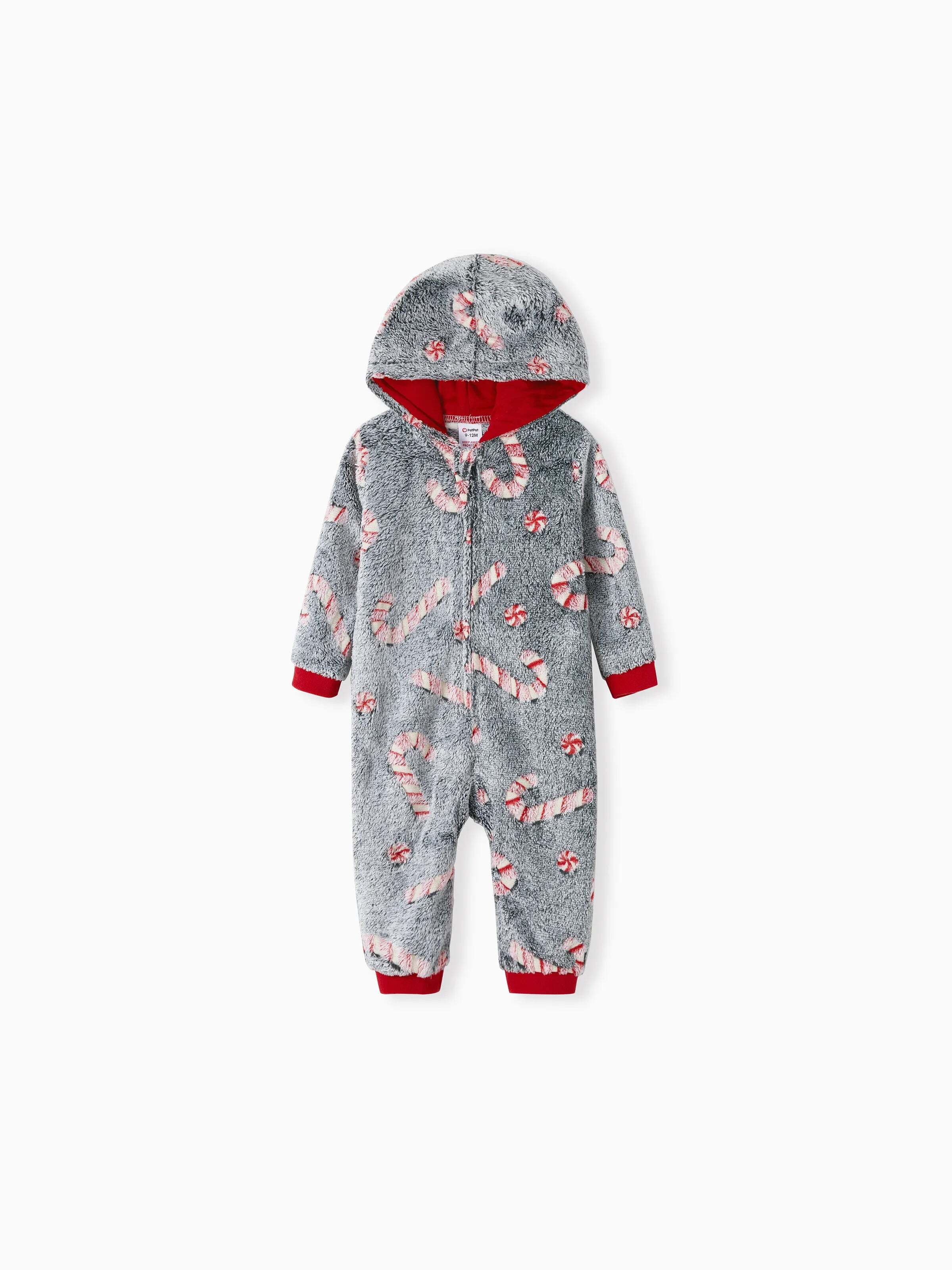 Onesies Pajamas Matching Christmas Outfits Candy Cane Pattern (Glow in the Dark) with Christmas Socks Black