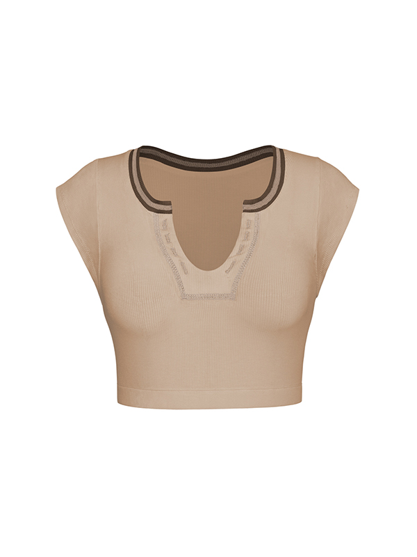 Split-Joint Cap Sleeve Skinny Deep V-Neck Vest Top