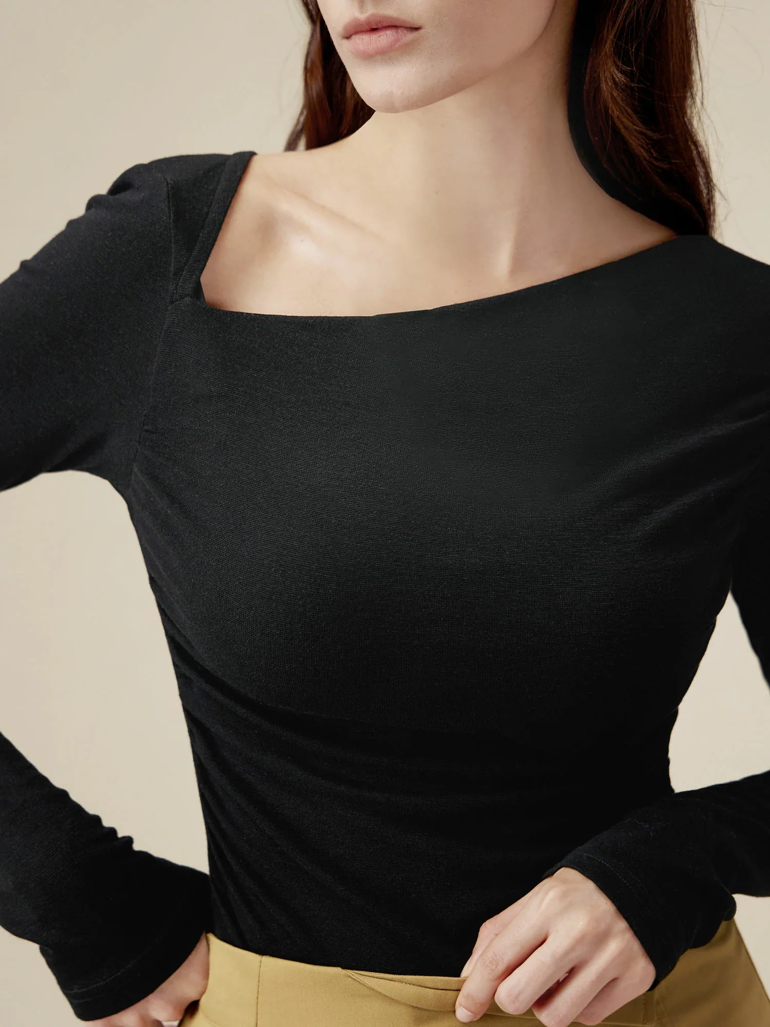 Irregular Neck Slanted Shoulder T-Shirt