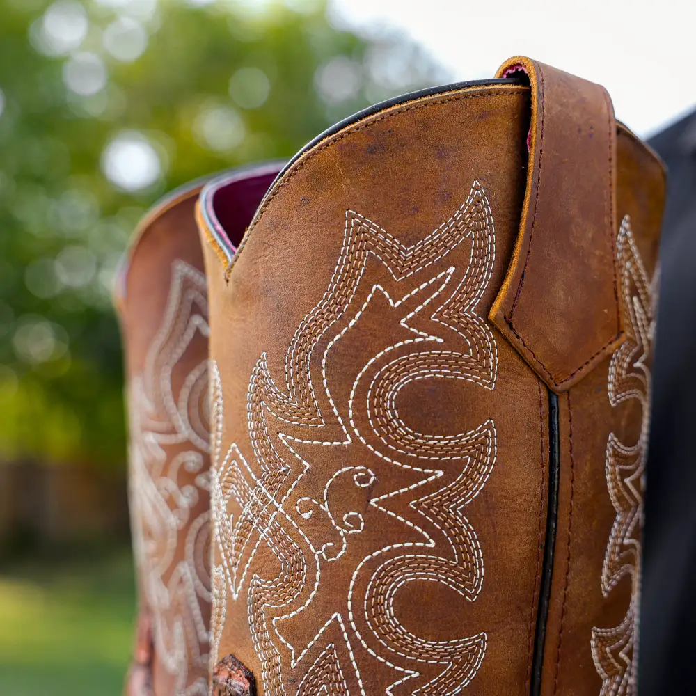 Cognac Caiman Neck Leather Boots With 3D Lightweight Sole - Composite Toe