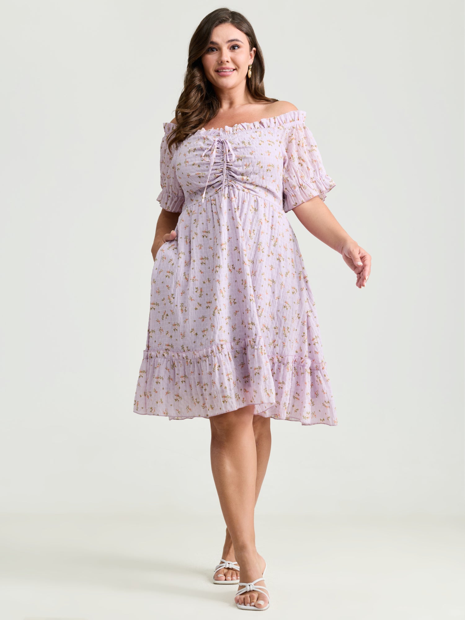 Off-Shoulder Romantic Ruffles Floral Mini Dress