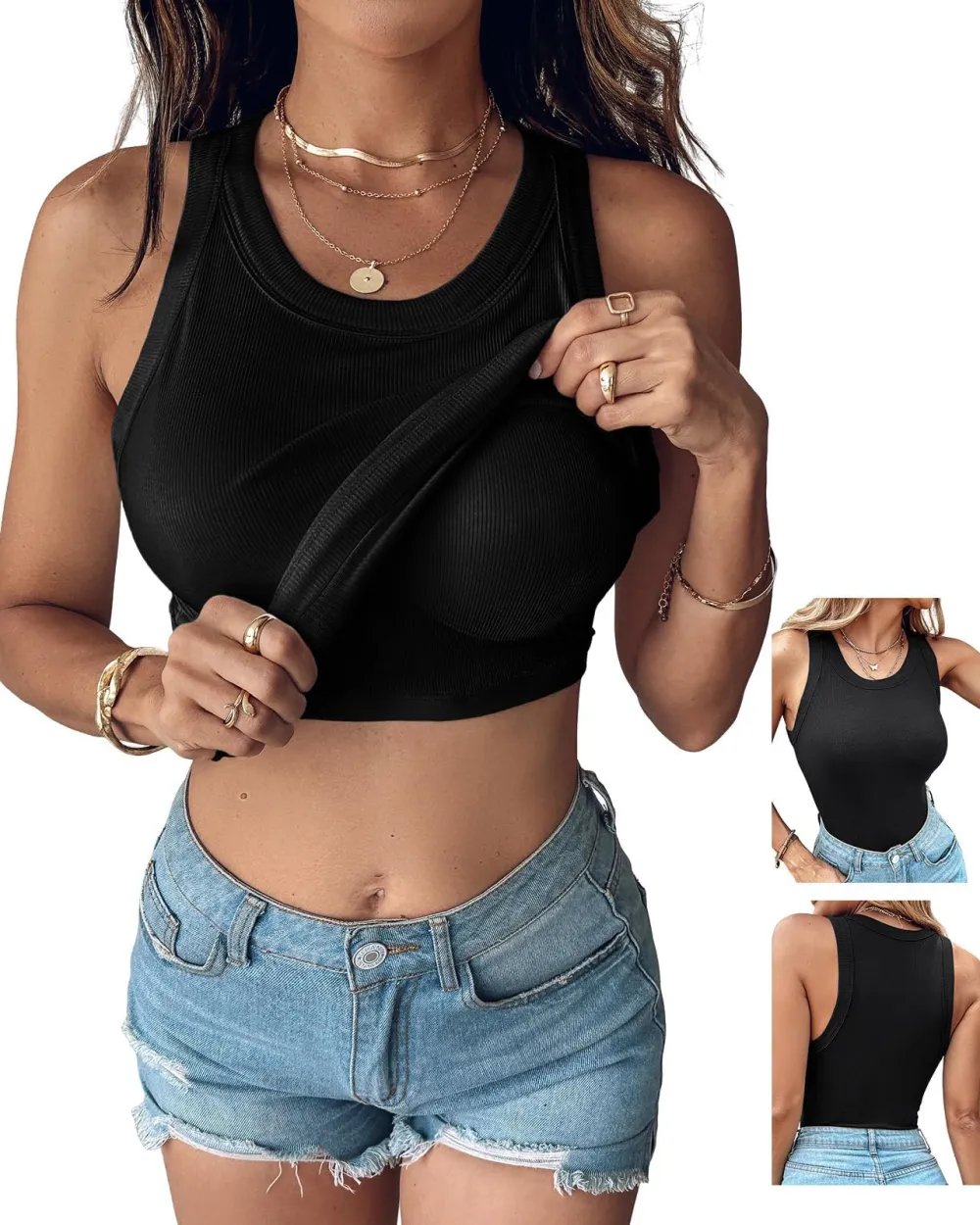 Women Everyday Basic Ribbed Built-in Bra Tank