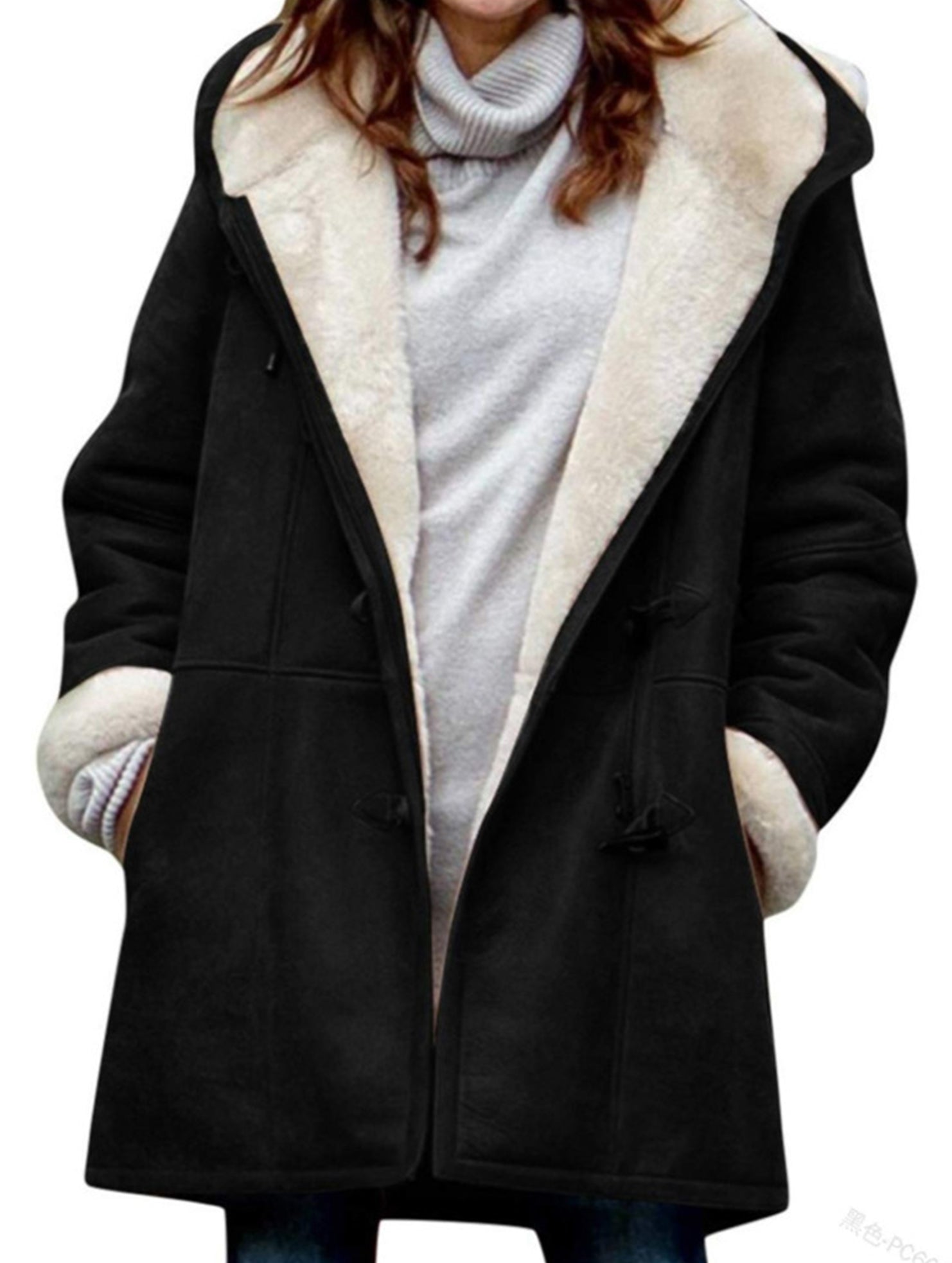 Loose-fitting mid-length hooded coat