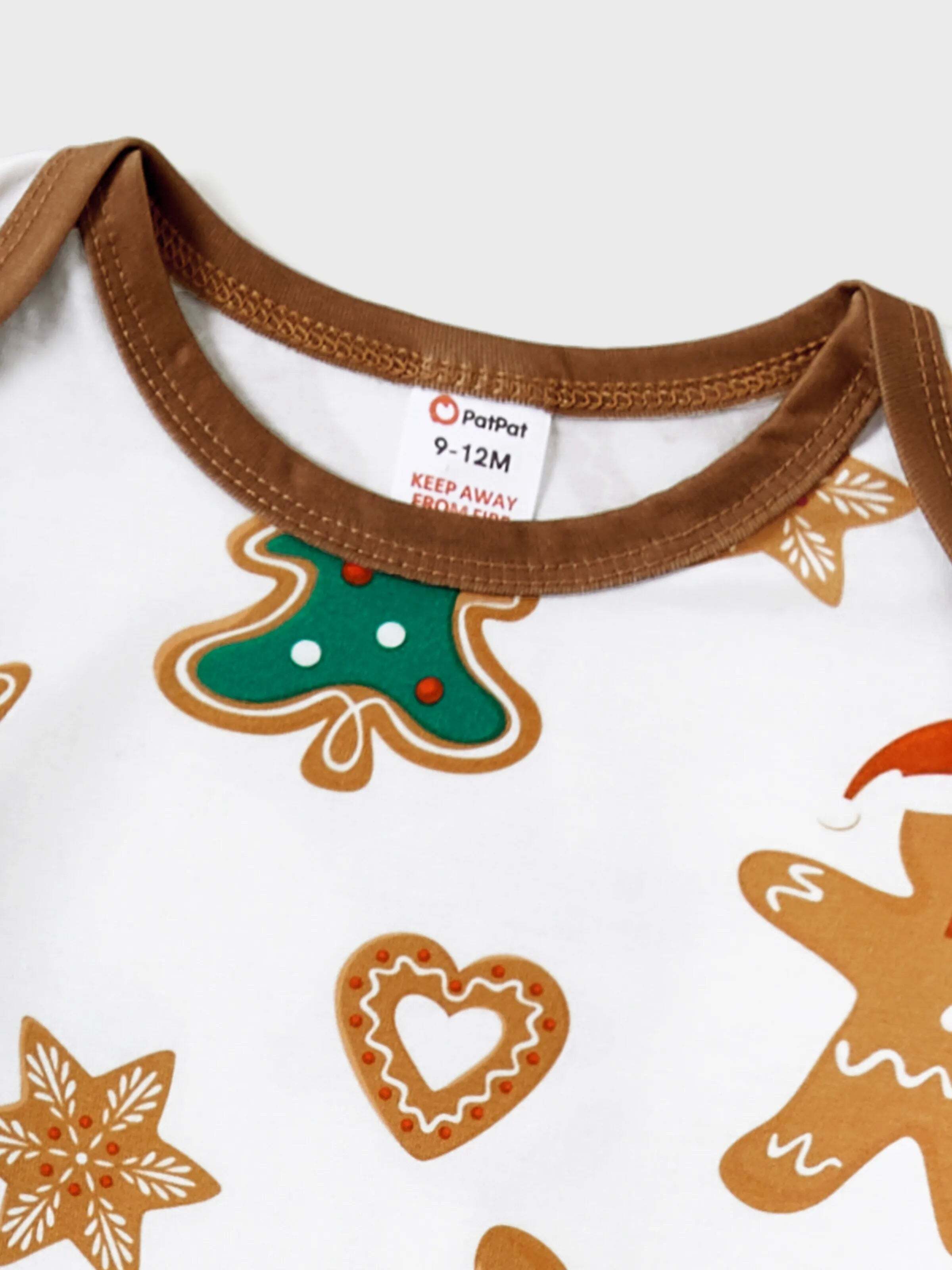 Christmas Family Matching Cartoon Gingerbread Man and Tree All-over Print Long-sleeve Pajamas Sets with Christmas Socks Coffee