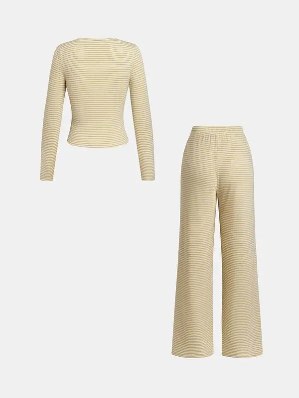 Women's Casual Striped Top & Pants Set
