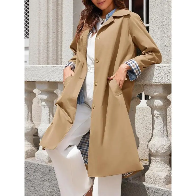Womens Long Trench Coat Single Breasted Windproof Overcoat