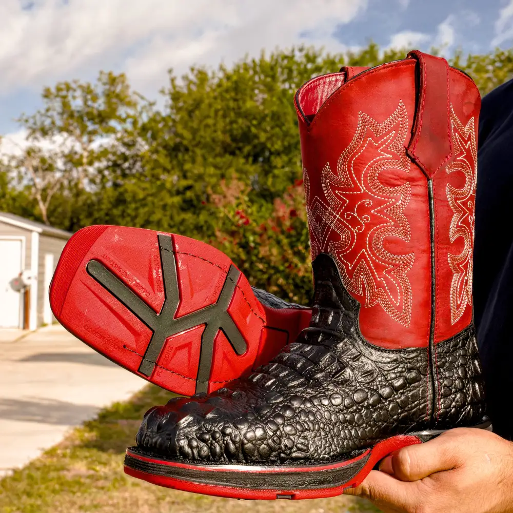 Black Caiman Neck Leather Boots With 3D Lightweight Sole - Composite Toe