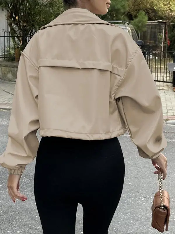 Women's Solid Zip Up Crop Jacket