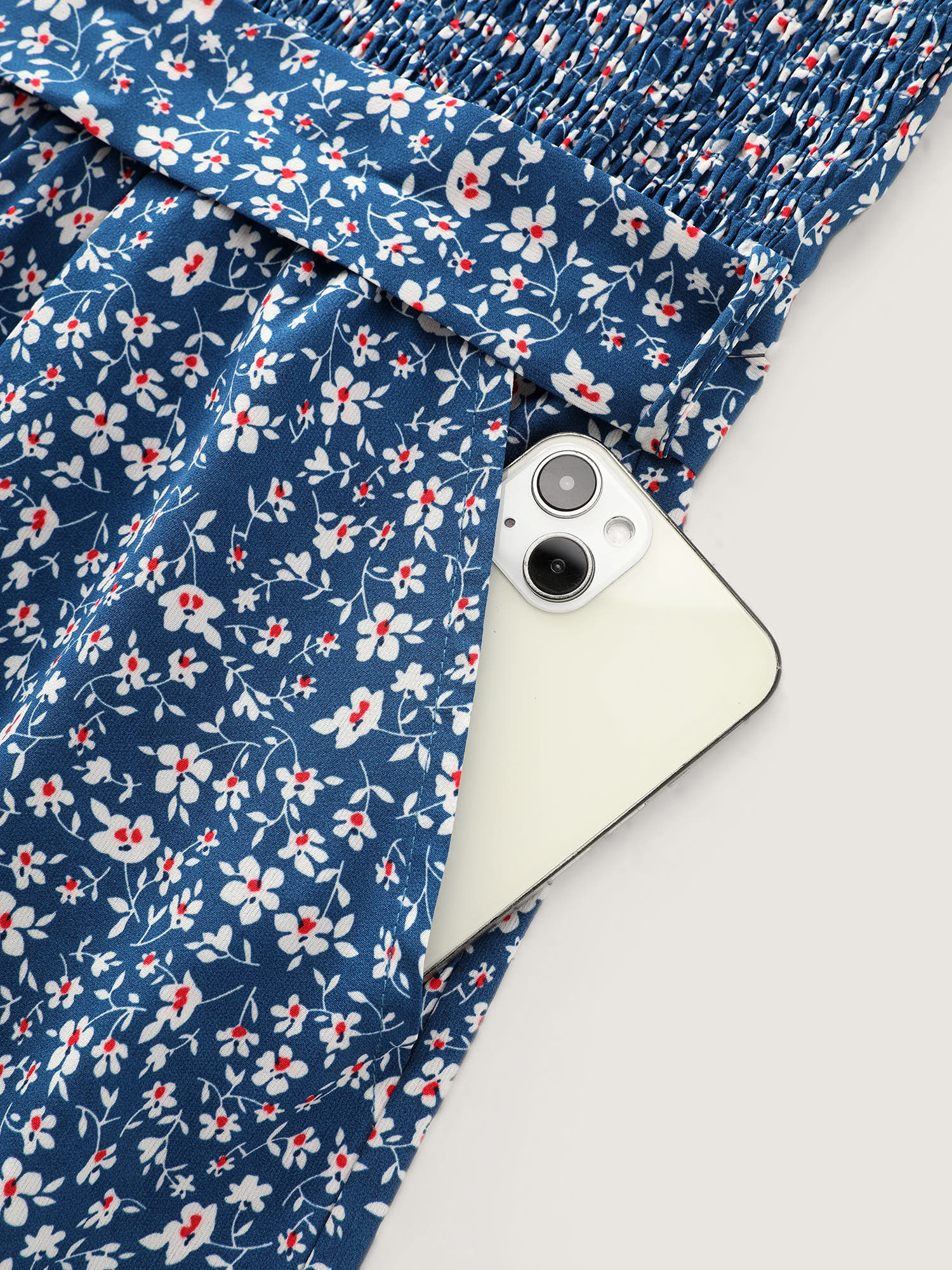 Micro Floral Print Shirred Bodice Jumpsuit