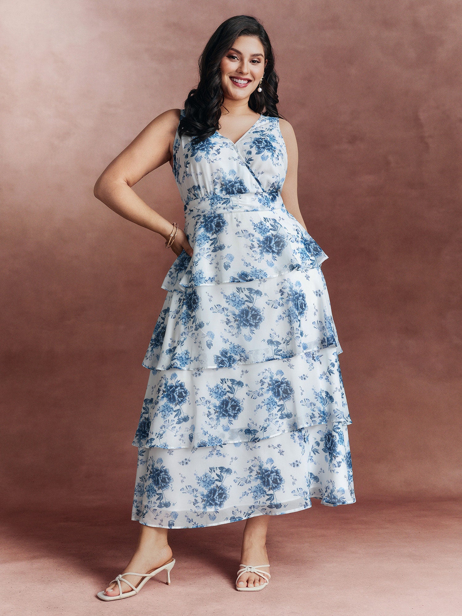 Floral Elegance Tiered V-Neck Maxi Dress