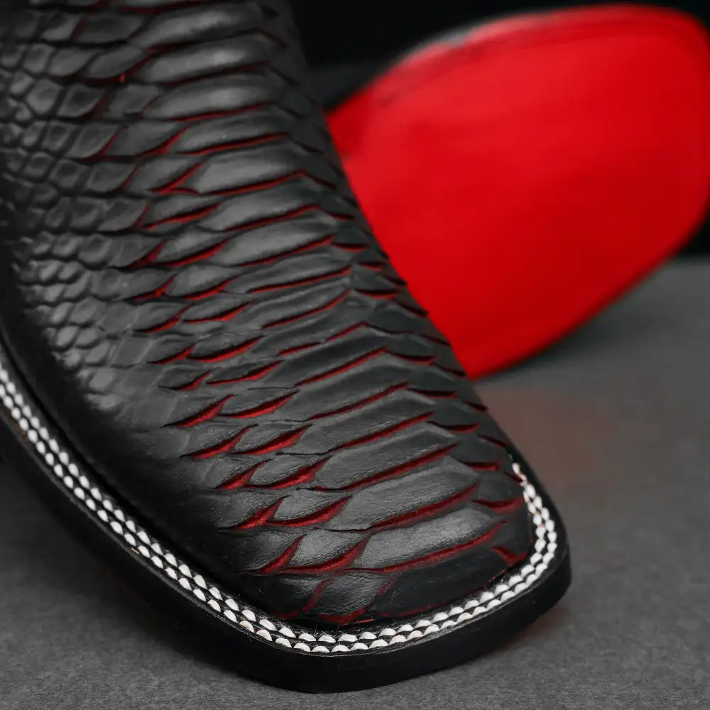 “Royal Flush” Python Leather Boots - Square Toe