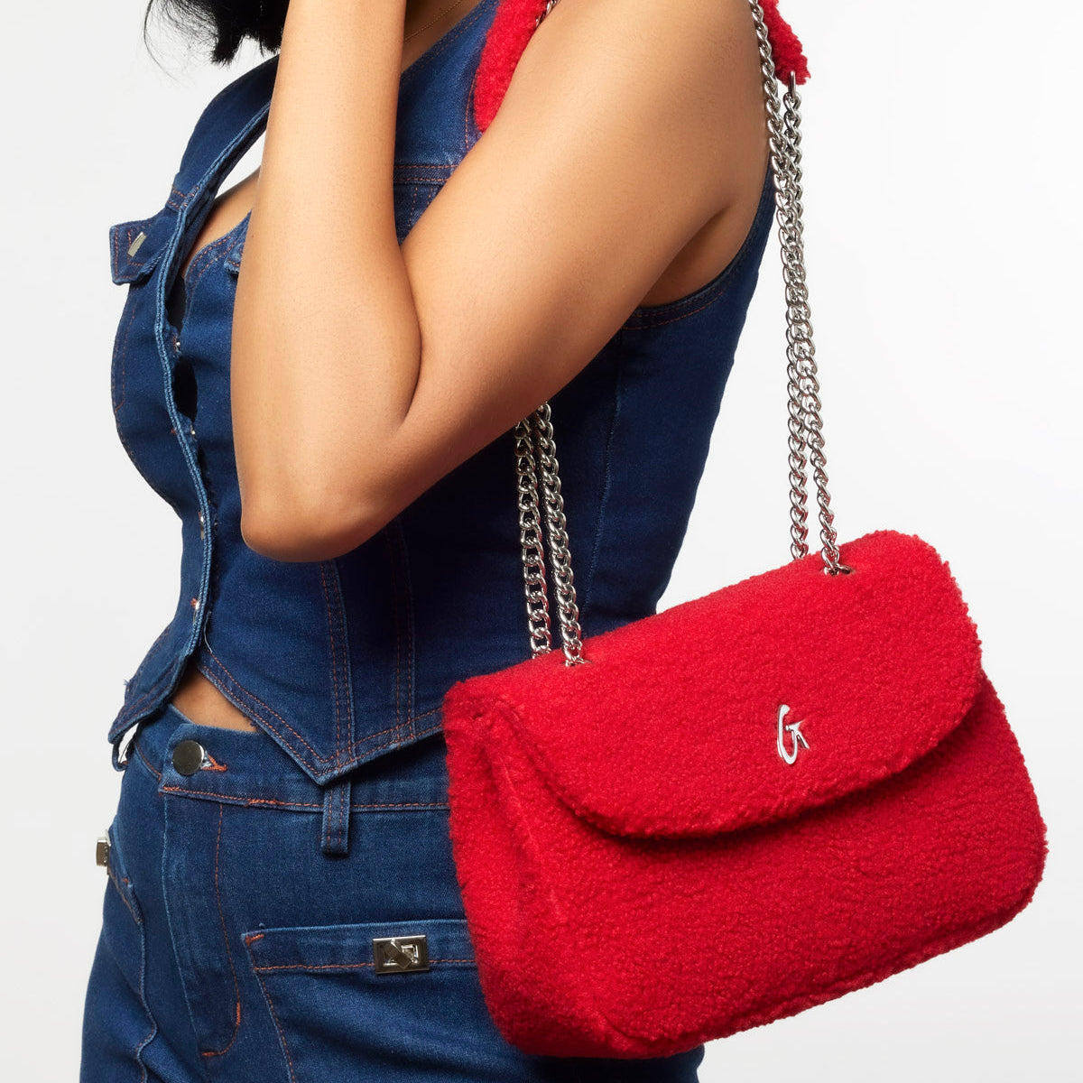 MEDIUM TEDDY FLAP BAG - RED