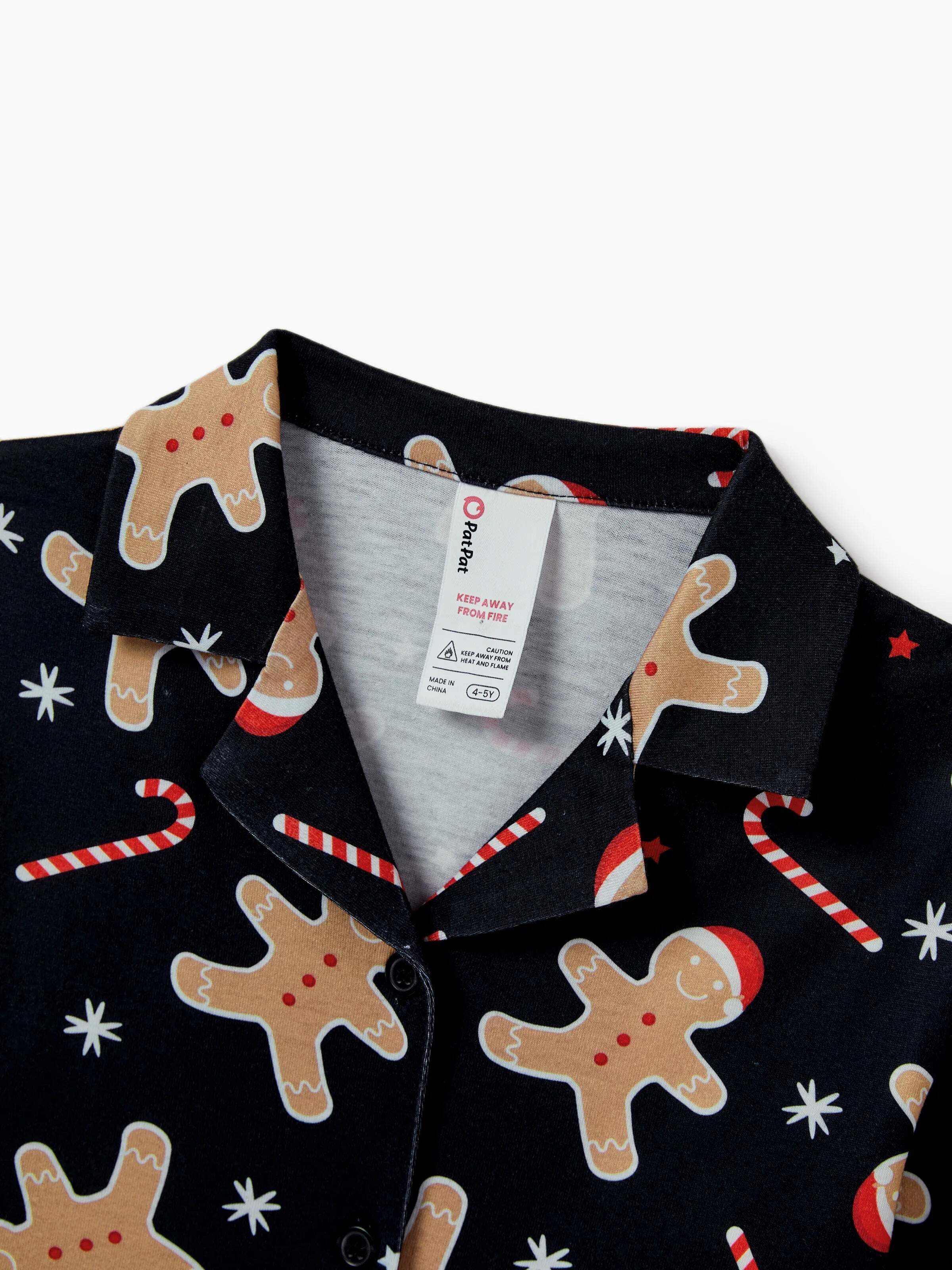 Christmas Matching Family Pajamas Set Gingerbread Print Black PJS with Christmas Socks Black