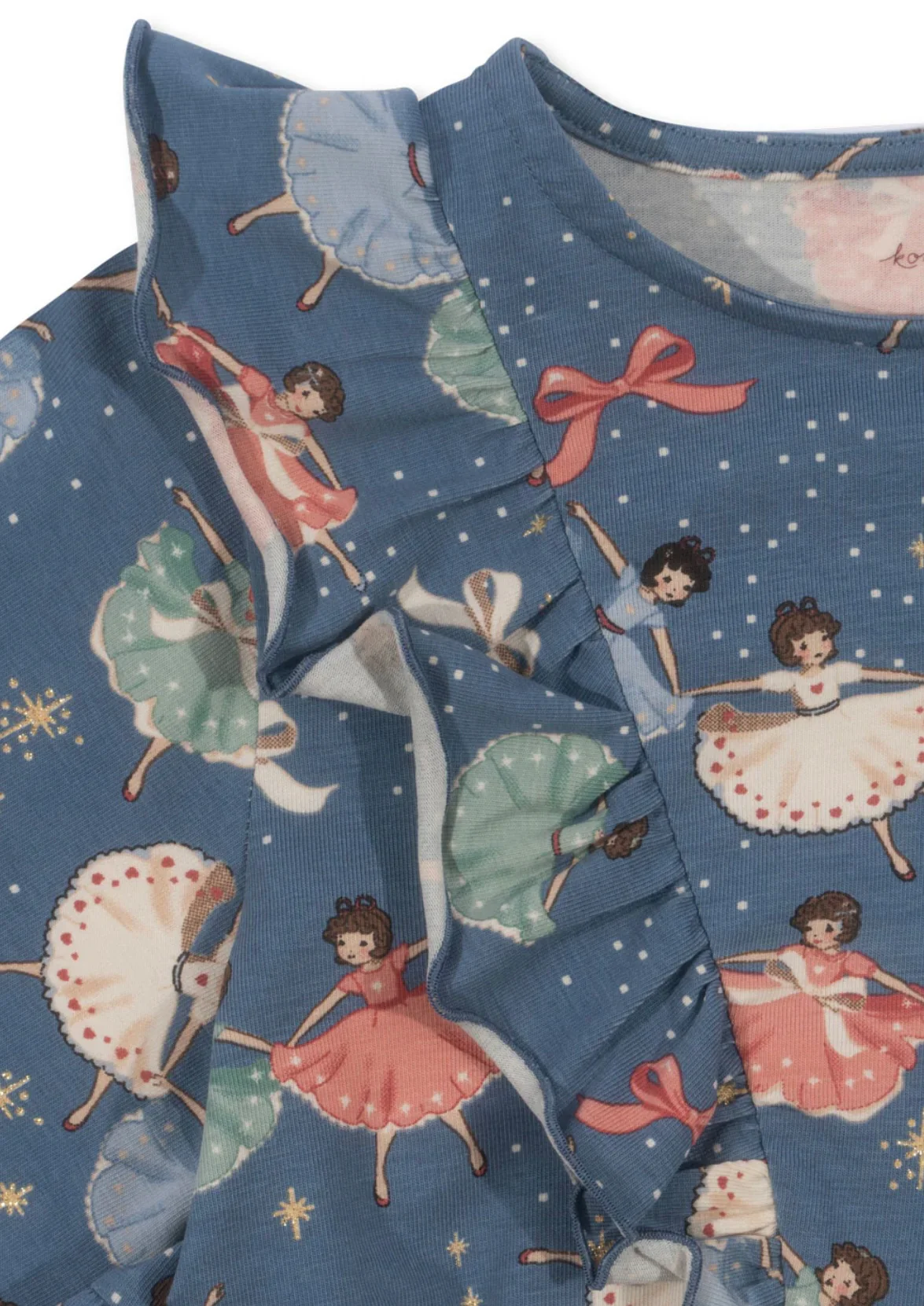 basic frill dress gots - blue snow bow ballerina