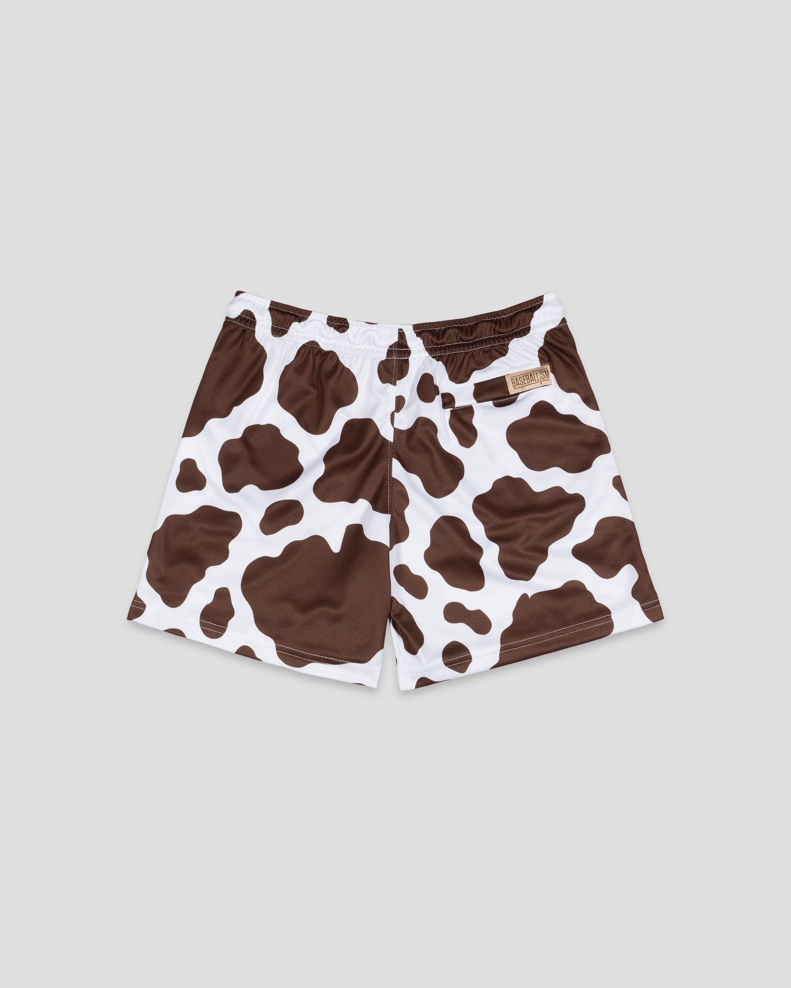 Moo Milk Cow Print Diamond Air Mesh Shorts (Brown) - Youth
