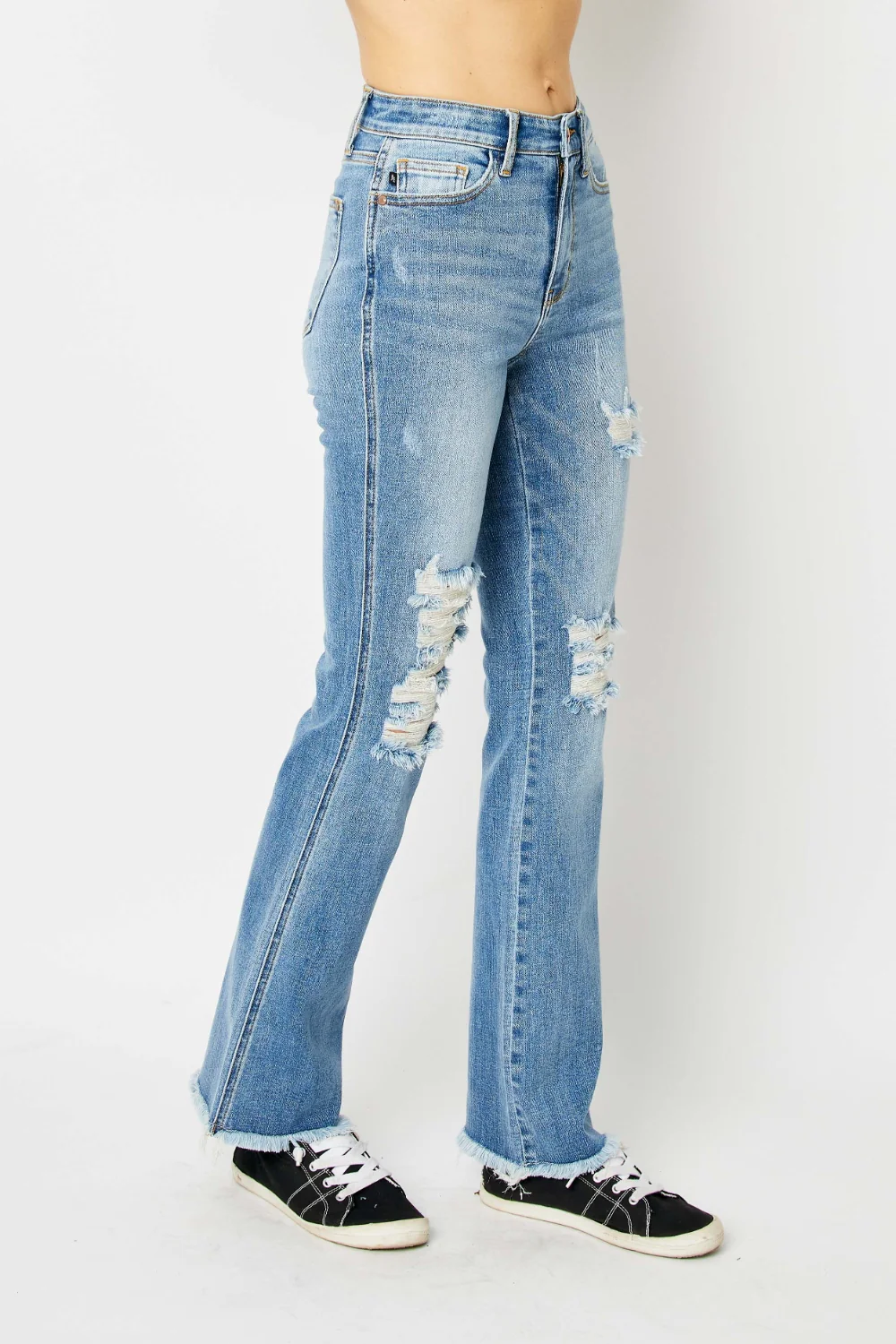 Blue Full Size Distressed Raw Hem Bootcut Jeans