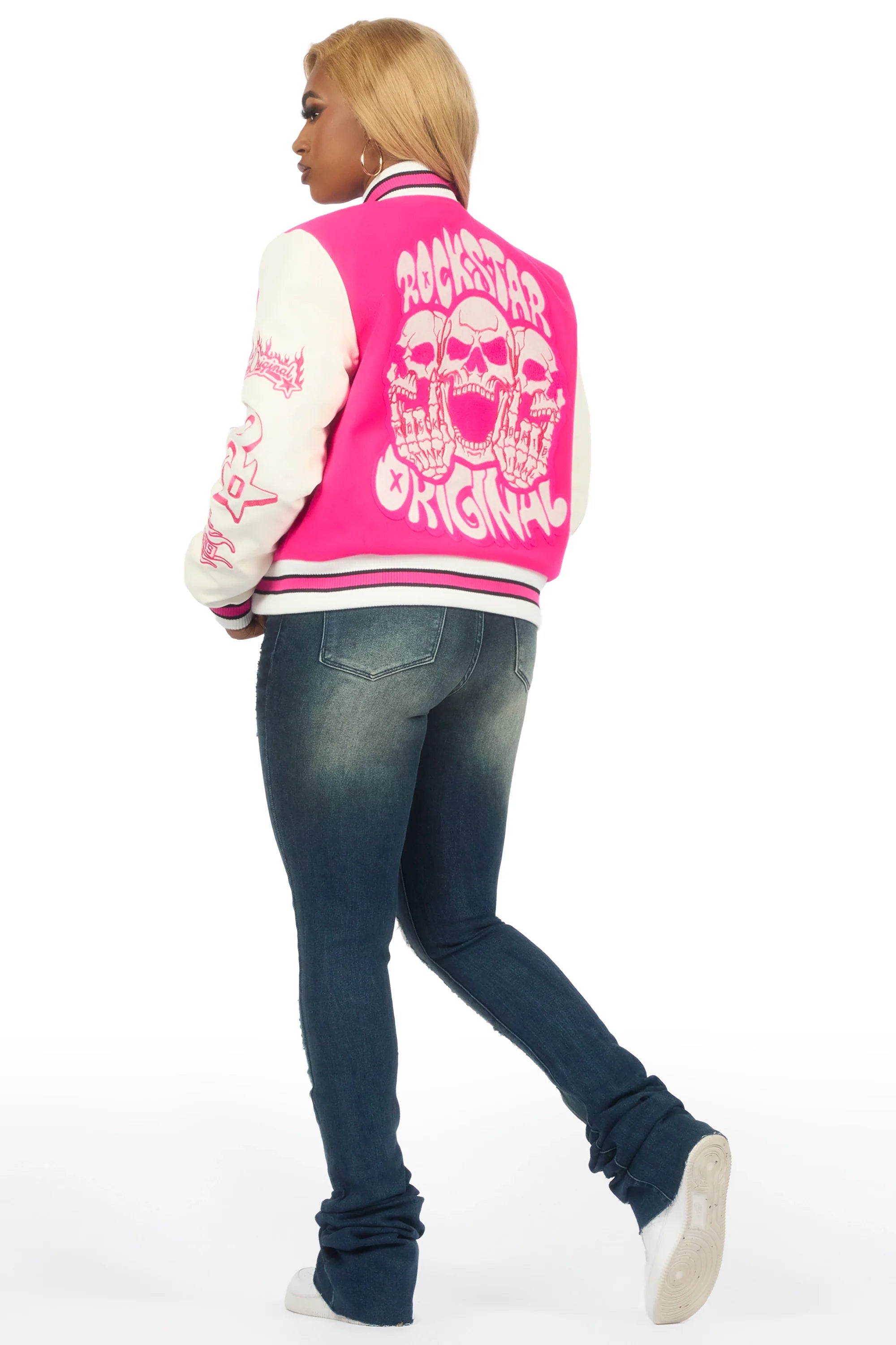 Sharray Hot Pink Oversized Varsity Jacket