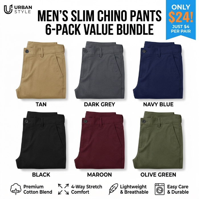 Men's Skinny Khaki Pants Tapered Casual Trousers Menswear