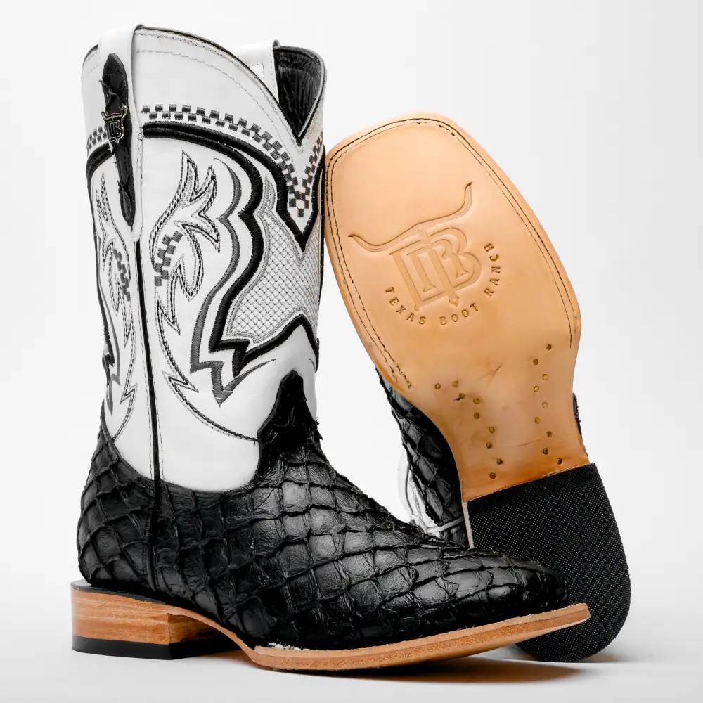 Black Mini Pirarucu Leather Boots - Square Toe