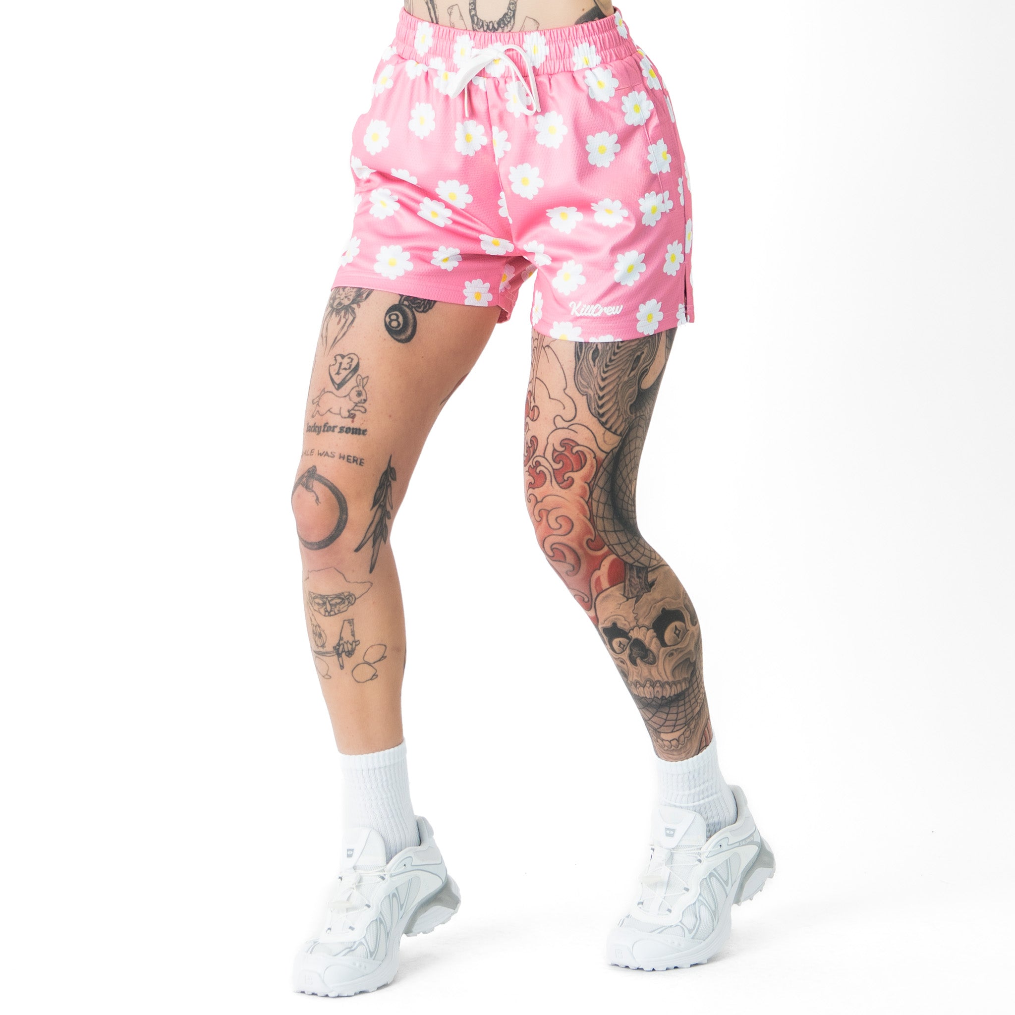 MUAY THAI SHORTS (MID THIGH CUT) DAISY - PINK