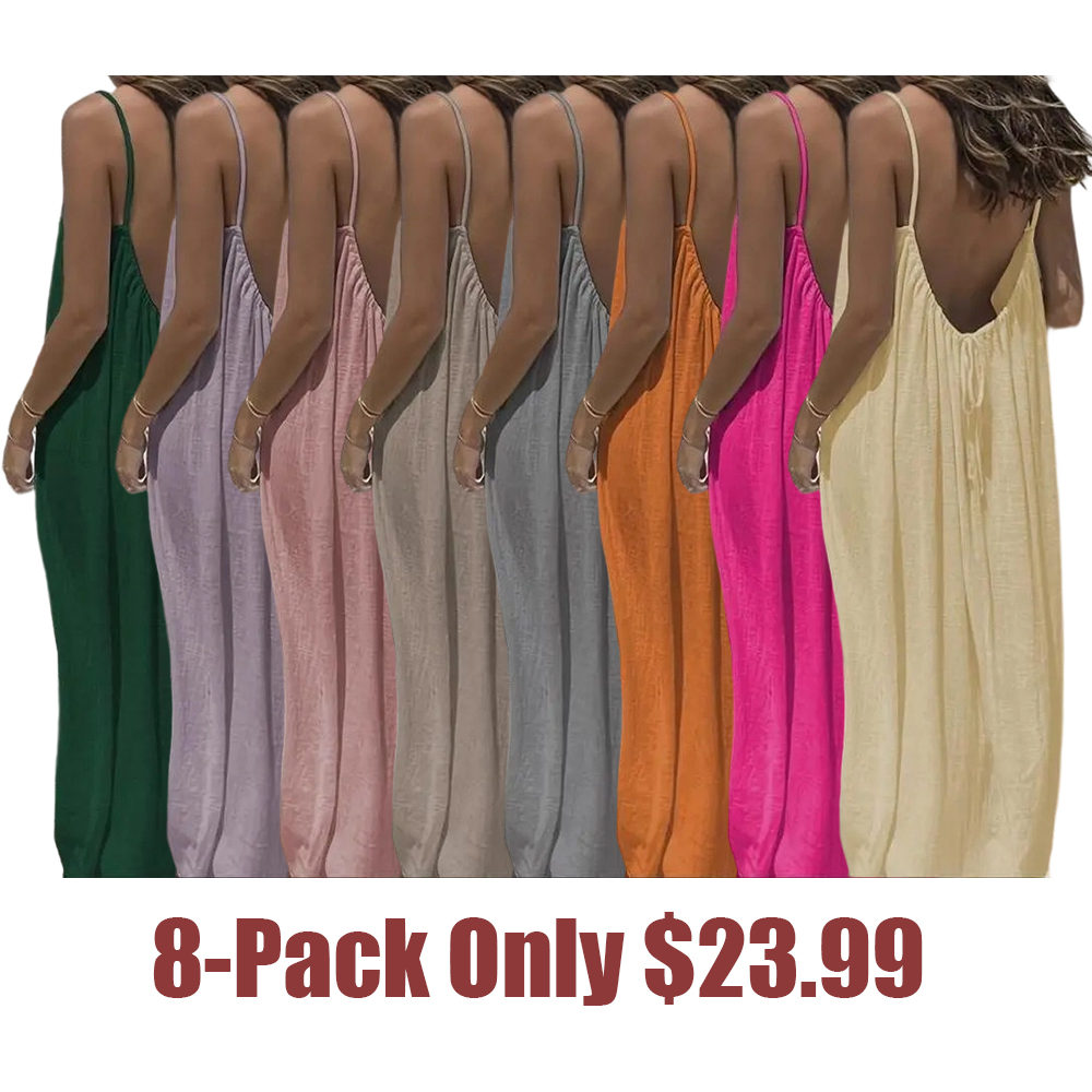 Women's Solid Color Cami Lounge Dress, Elegant Sleeveless Long Dress for Summer, Ladies Sleepwear for Indoor Wear