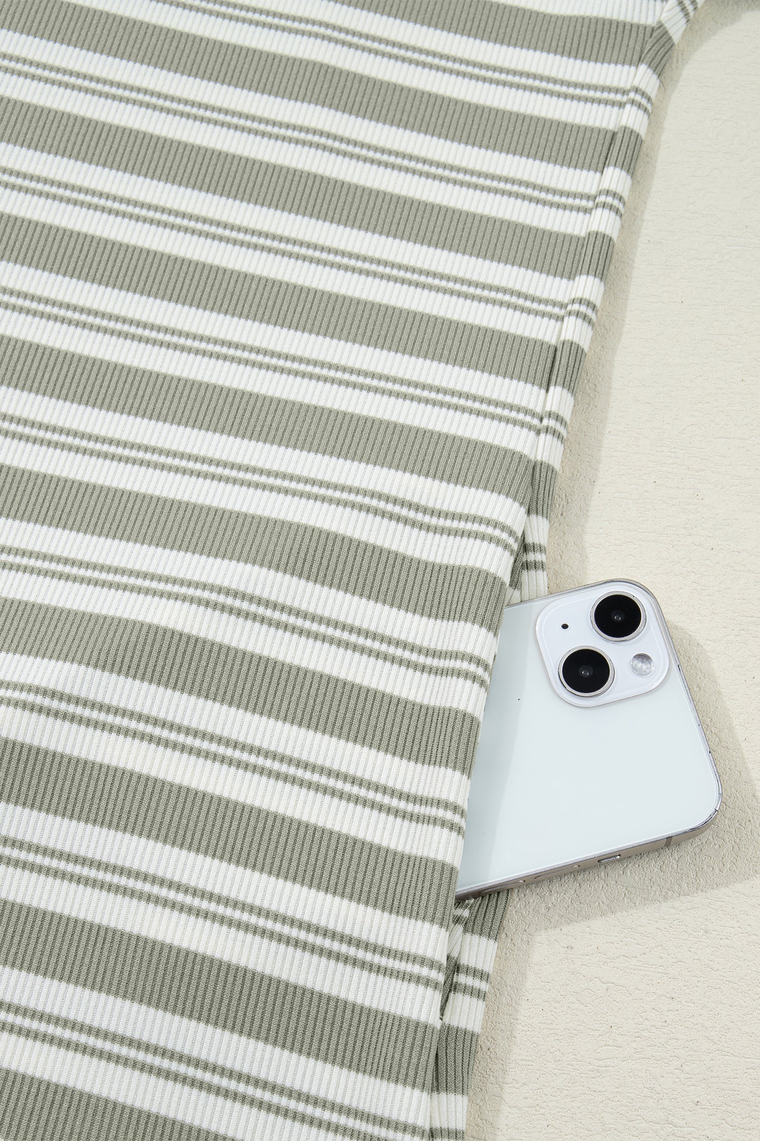 Green Stripe Collared V Neck Short Sleeve T Shirt Midi Dress with Pockets