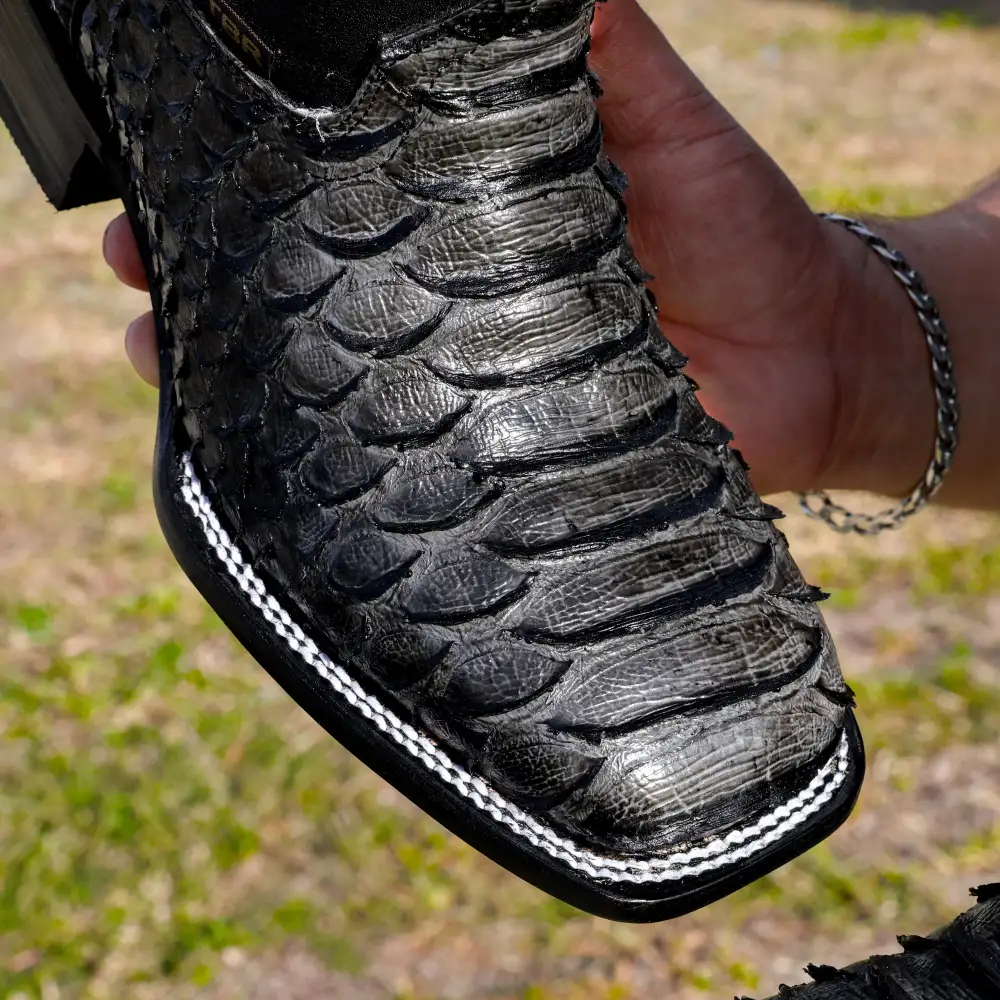 Grey Python Leather Boots - Square Toe