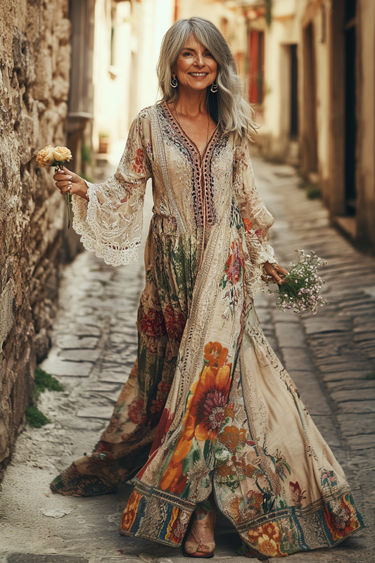 Vintage Loose Linen Patchwork Dress 6dd7