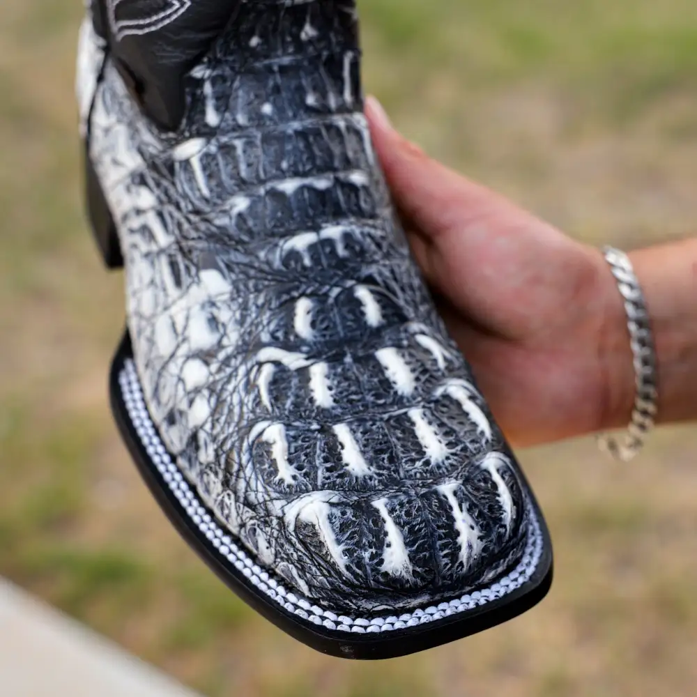 Rustic Eclipse Caiman Neck Leather Boots - Square Toe