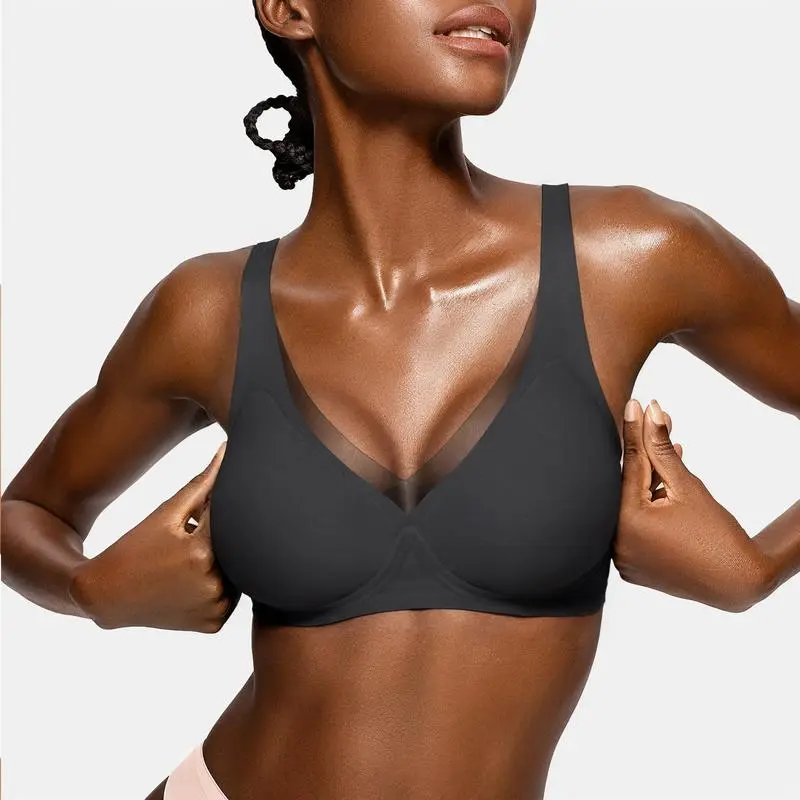 Womens Comfortable Wireless Bras Push Up Bralettes Seamless Tshirts Bras Deep V