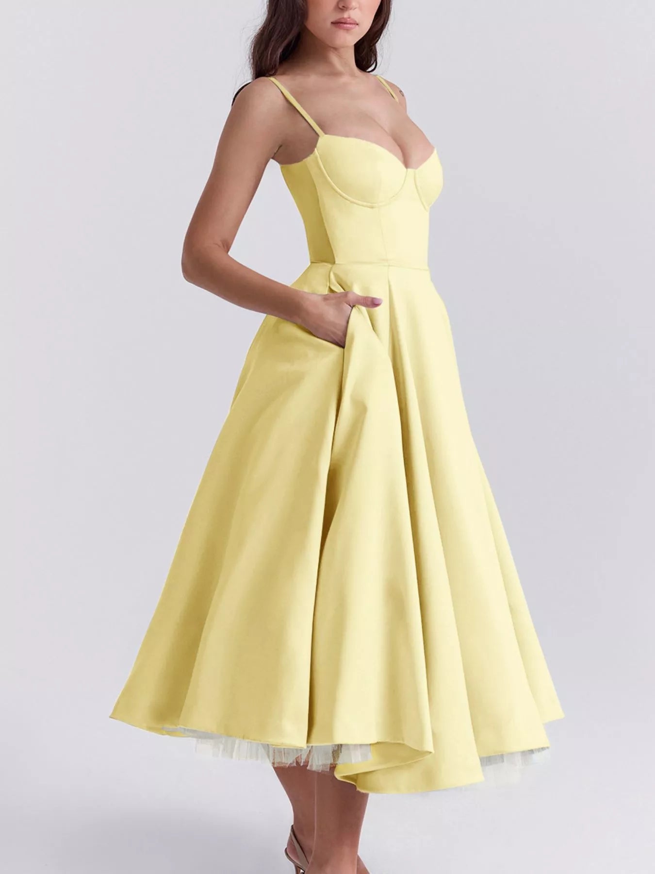 Sweetheart Neck A-Line Midi Dress