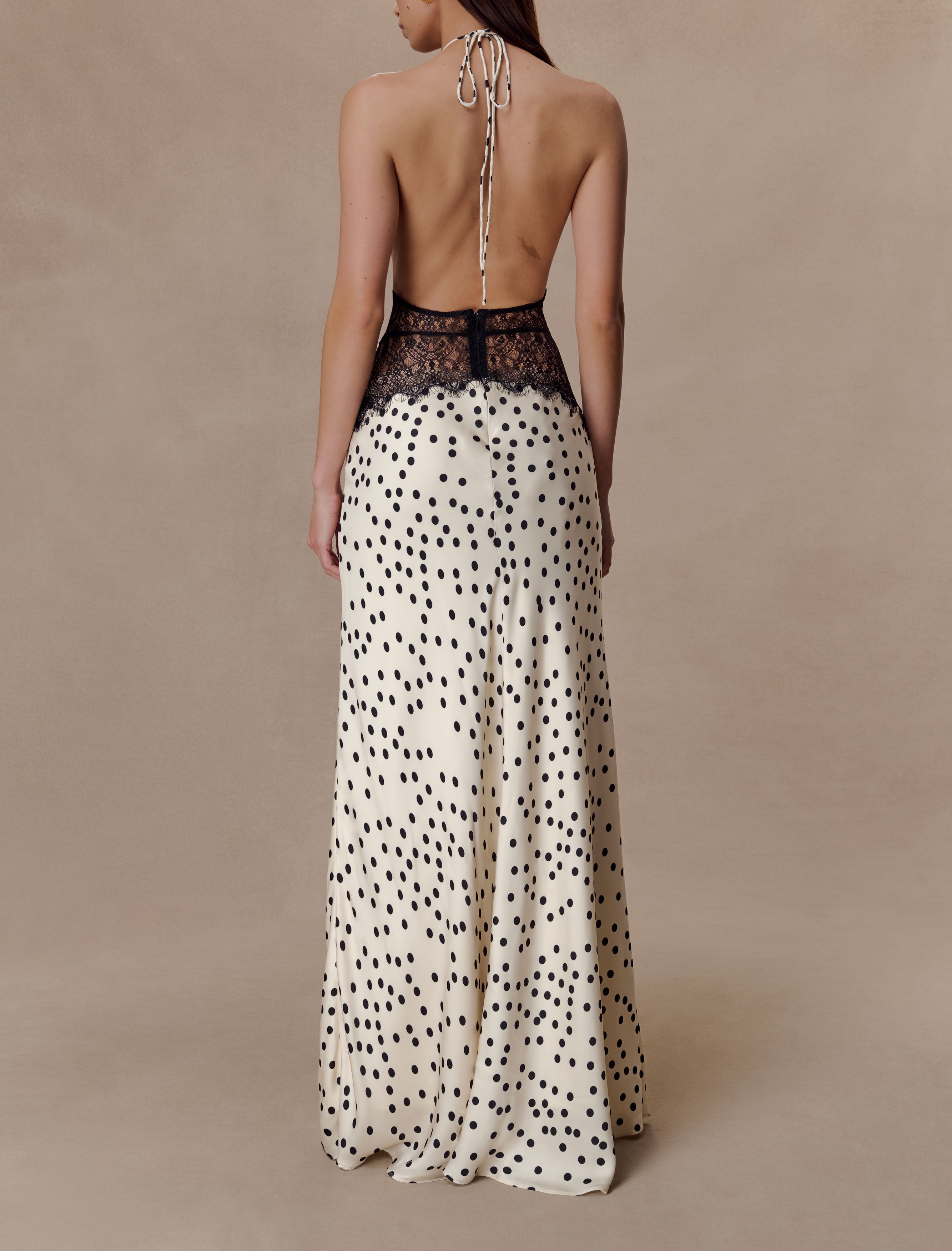 Polkadot Lace And Satin Maxi Dress