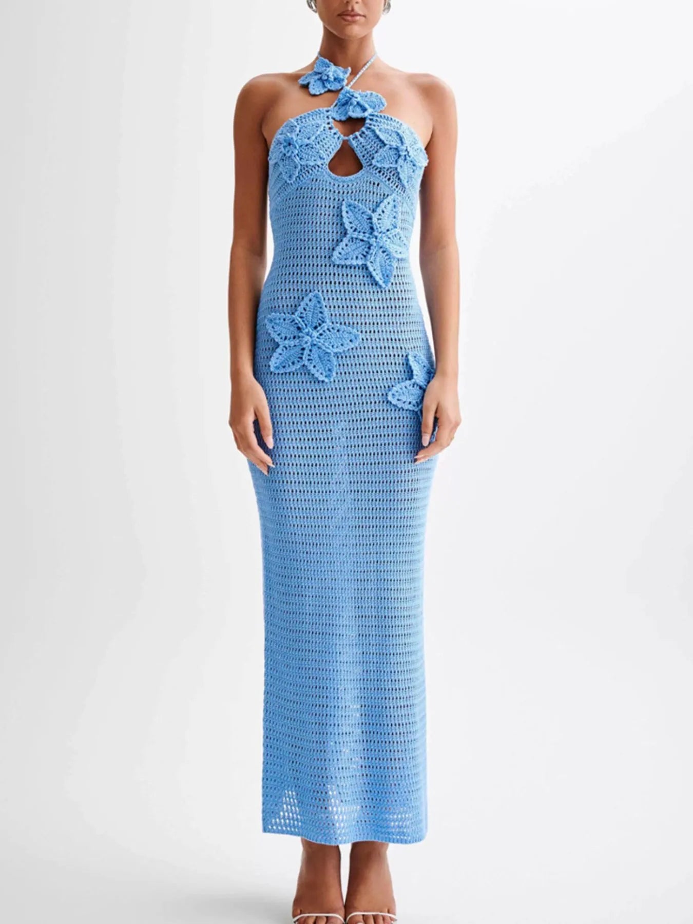 Crochet Floral Halter Knit Cover Up Dress