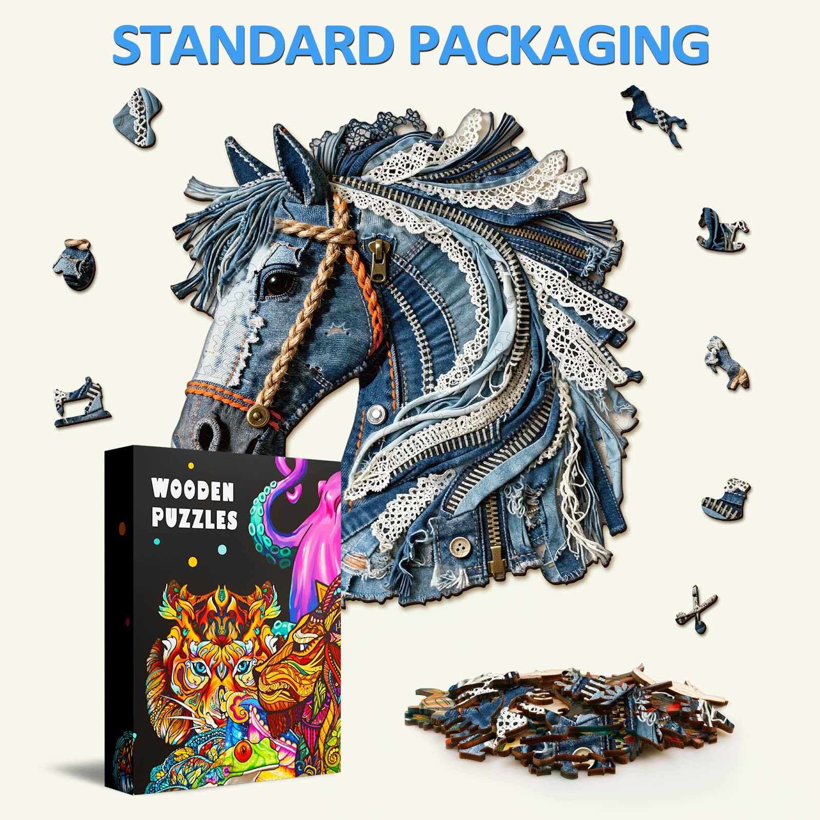 Denim Horse Wooden Jigsaw Puzzle