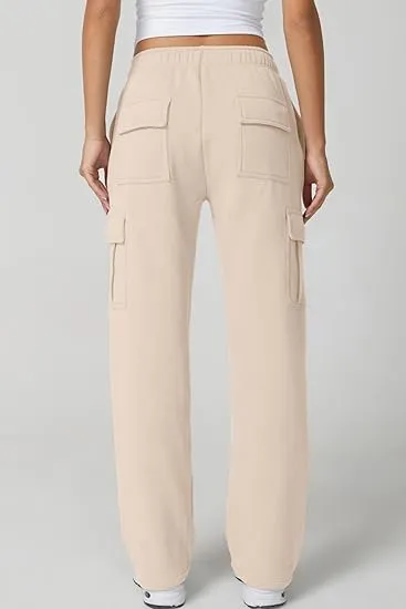 Women's multi-pocket solid color pants