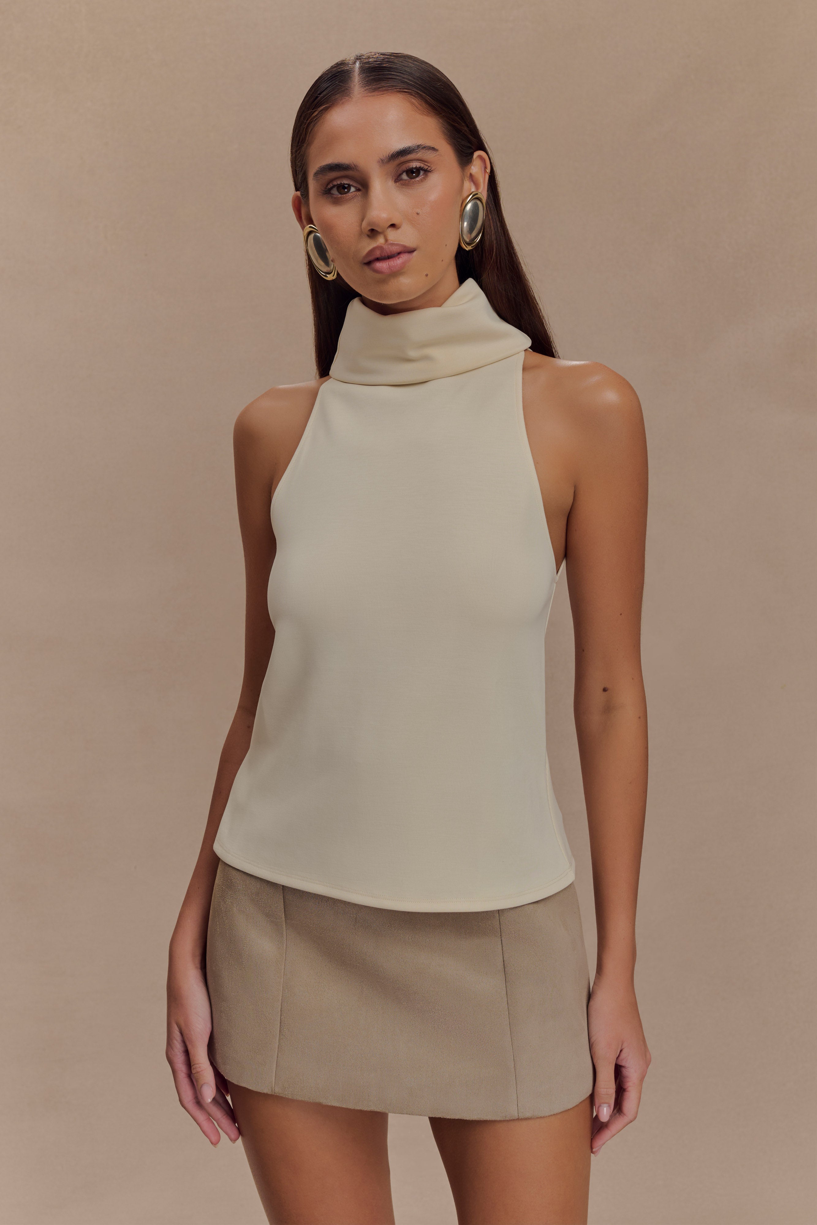 Ivory High Neck Sleeveless Top