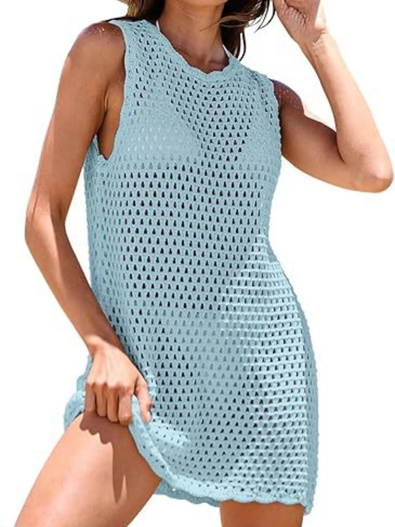 Color Block Openwork Sleeveless Cutout Back Cover-Up Mini Dress