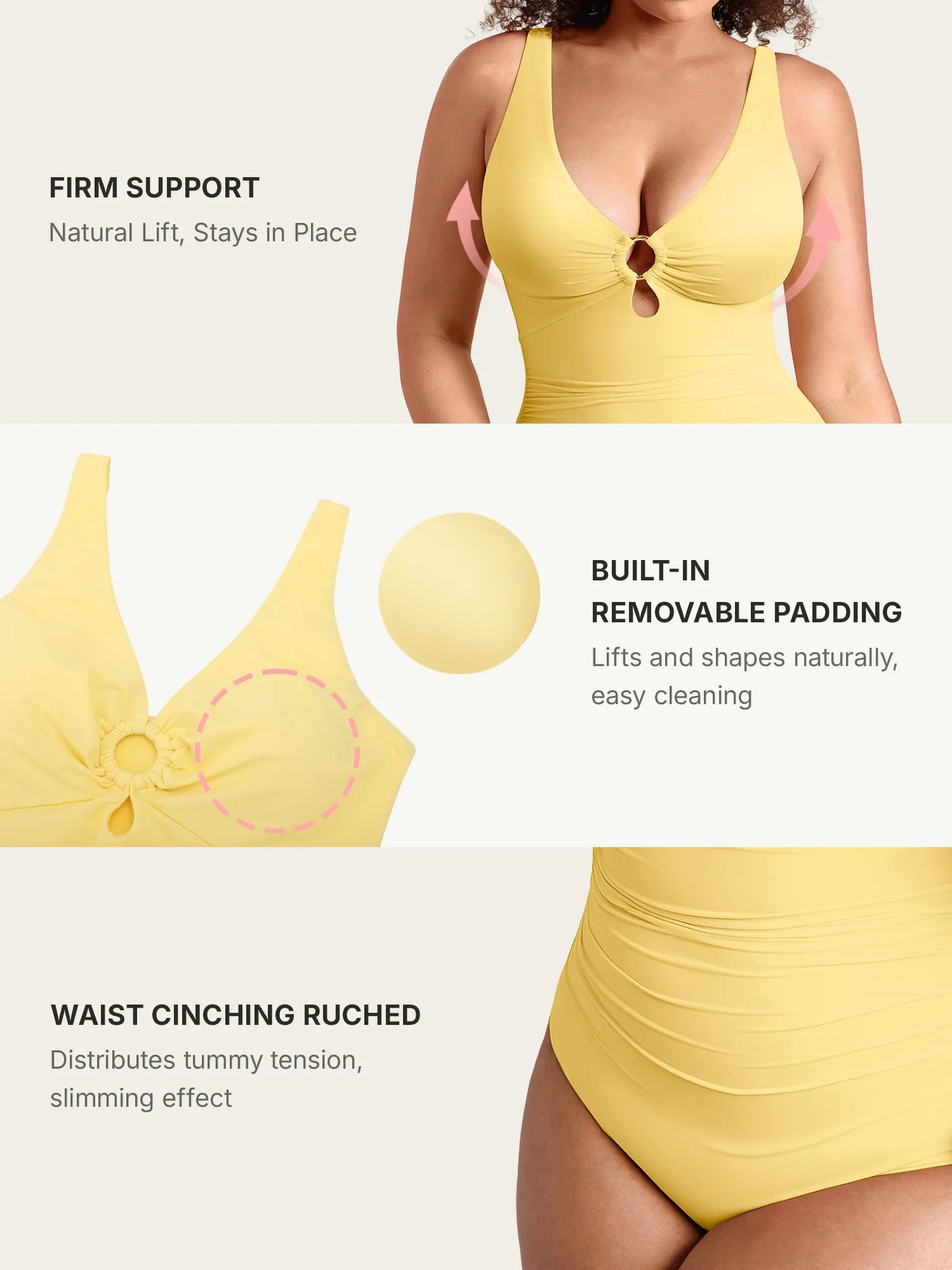 Feelingirl Deep V Metal Ring Ruched Sculpting Swimsuit